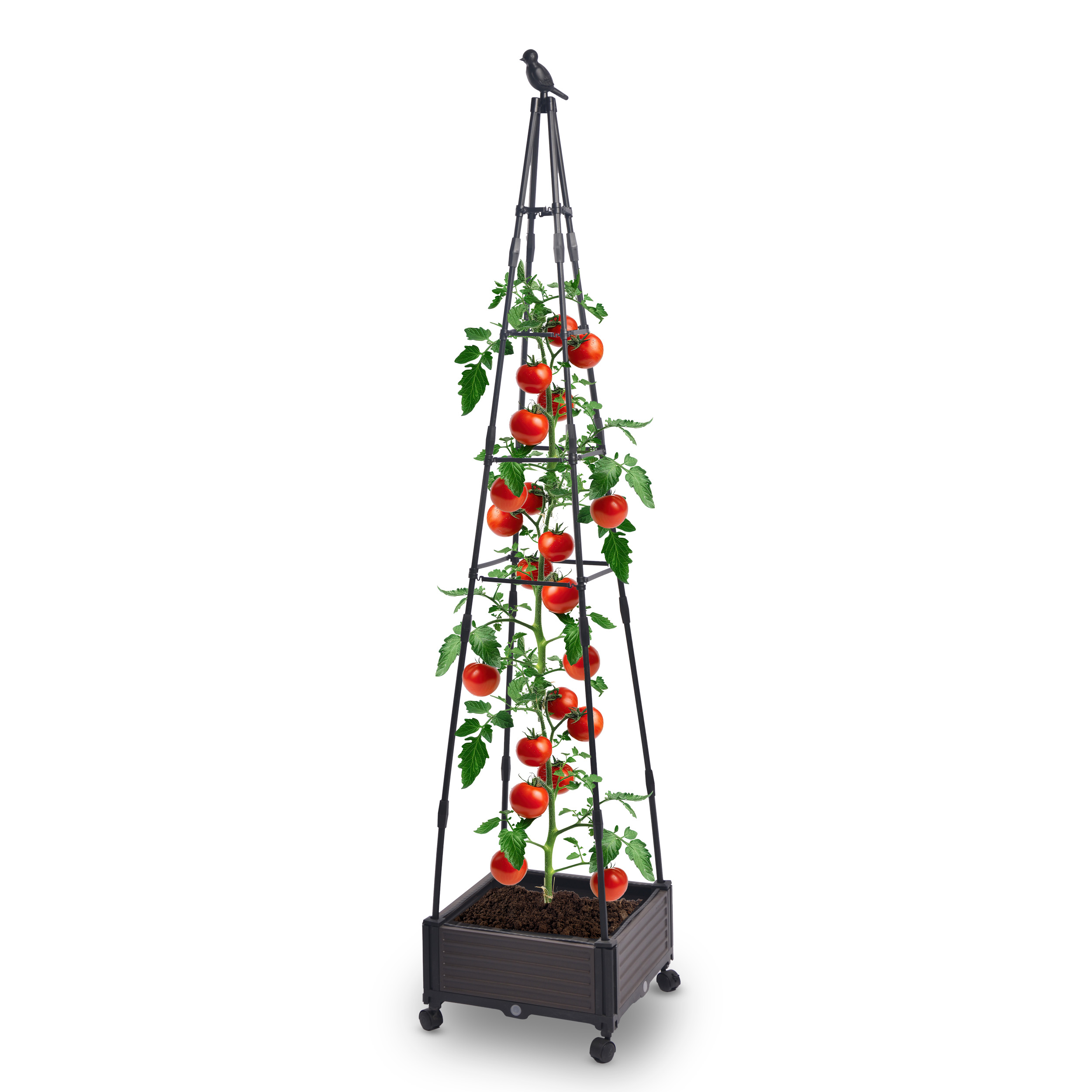 01V2VmssJmMbOepCj Pflanzkasten mit Rankhilfe gespitzt 41x41x200 cm Blumenkasten auf Rädern Blumentopf für Garten