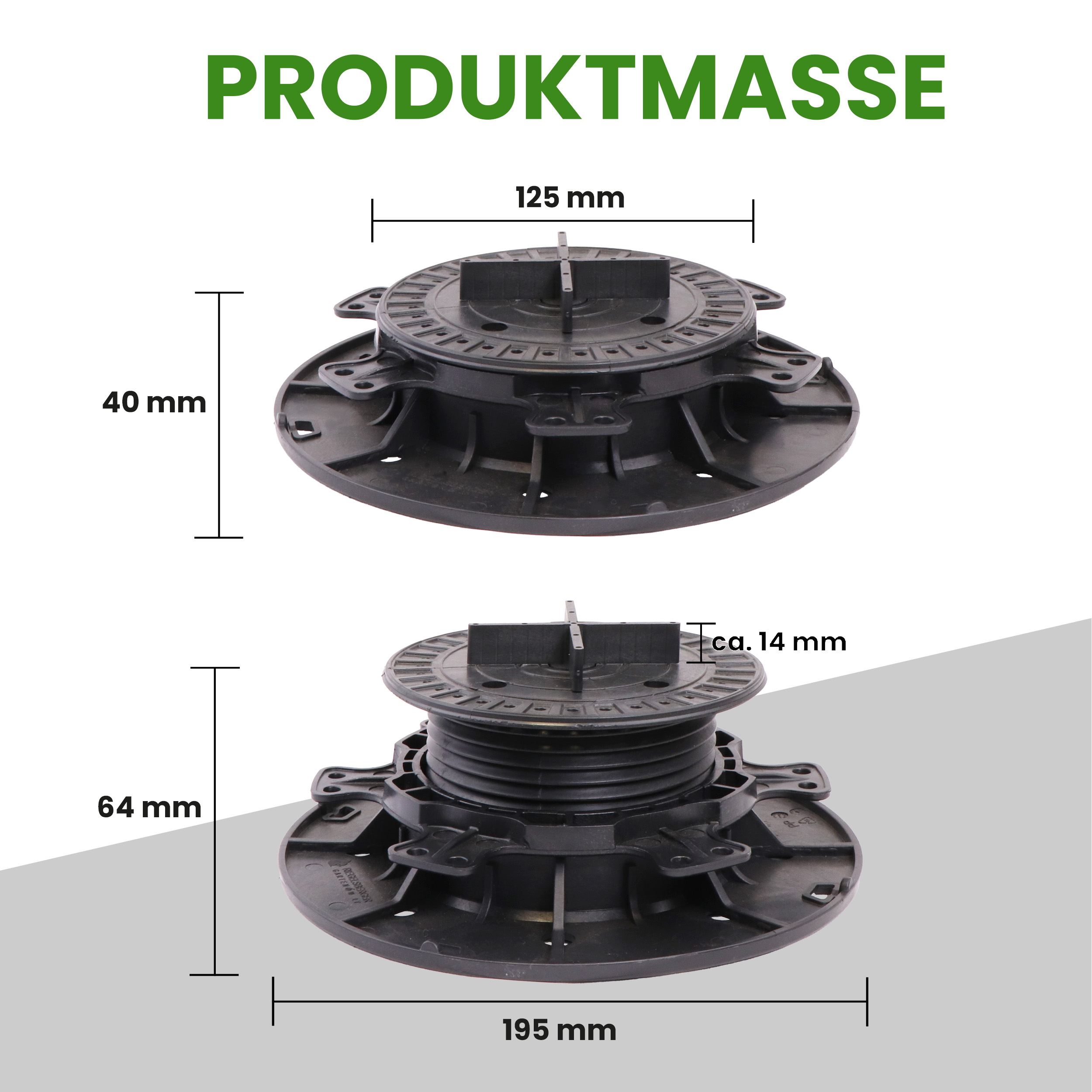 Plattenlager Pro 40–64 mm höhenverstellbar inkl. Trittschutz-Pad 2 mm (66 Stück)