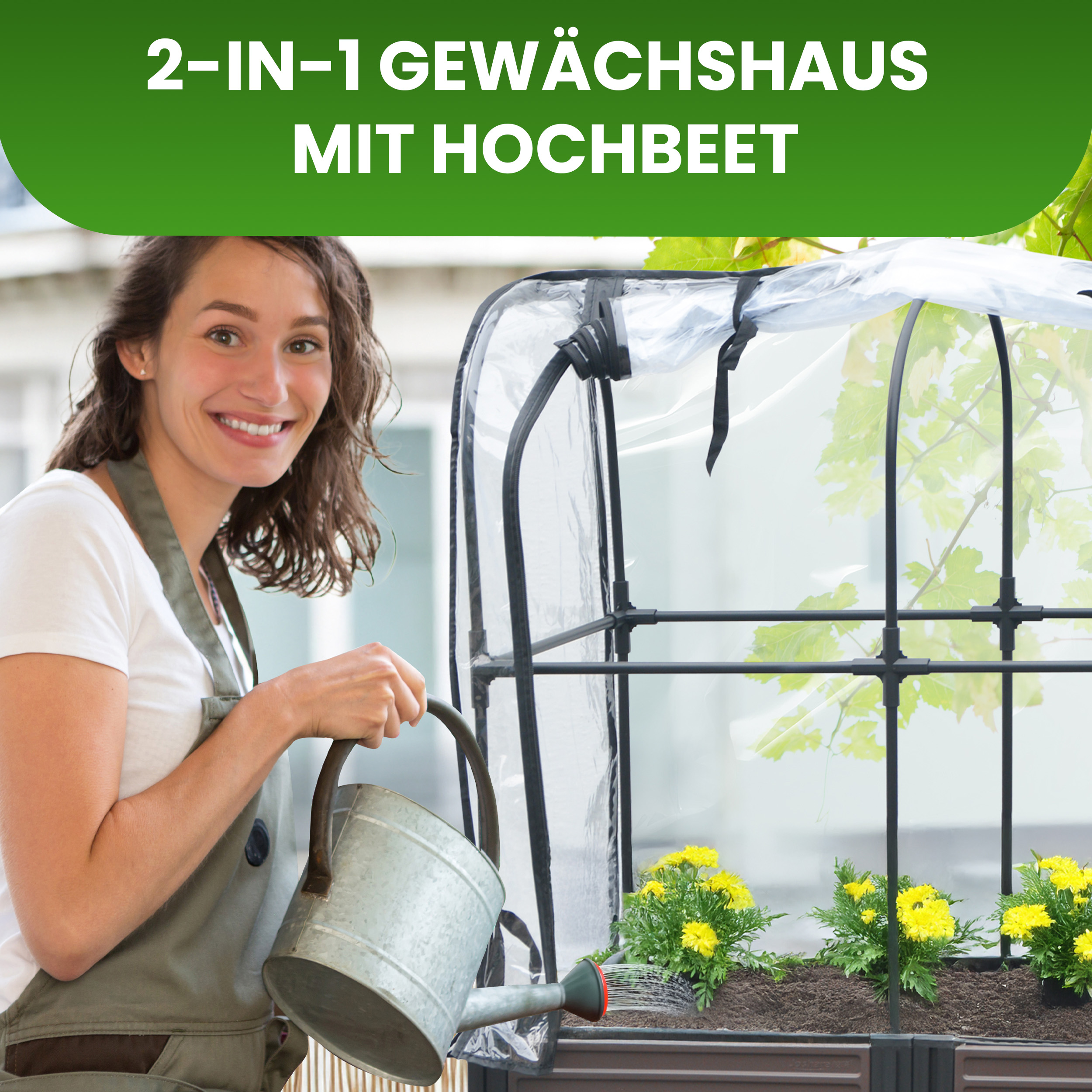 3qCOSWzziK5upj Hochbeet mit Frühbeet 2 Ebenen 82x41xH135 cm Foliengewächshaus auf Rädern