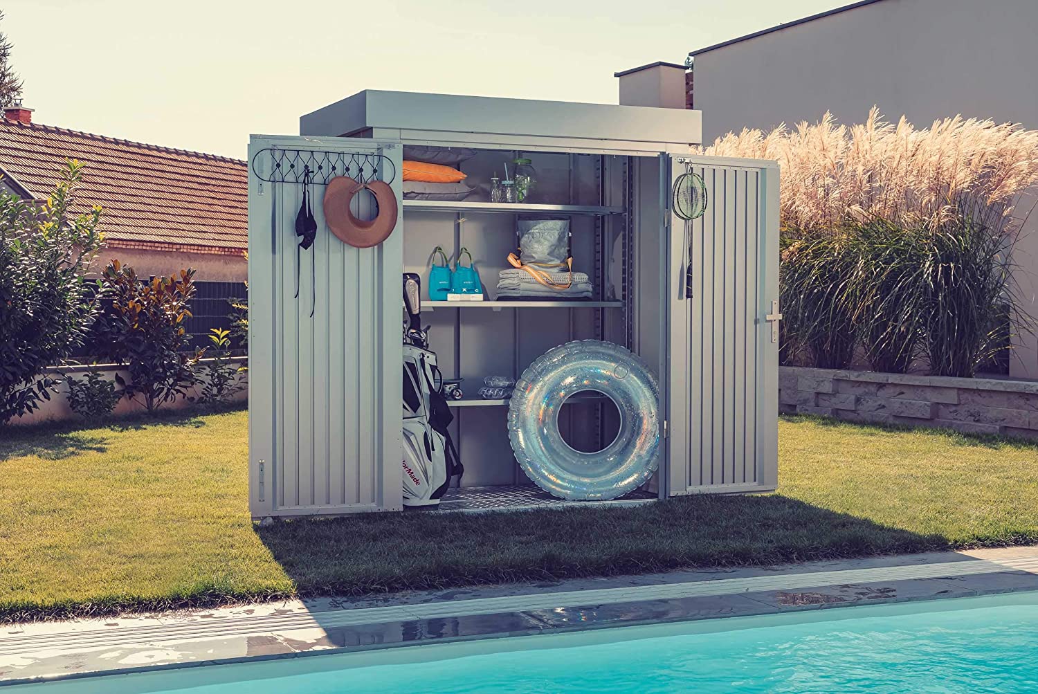 AmbienteVItwN8EwxDVJ6 Gerätehaus mit Pultdach aus Metall Geräteschuppen Gartenhaus Gartenhütte