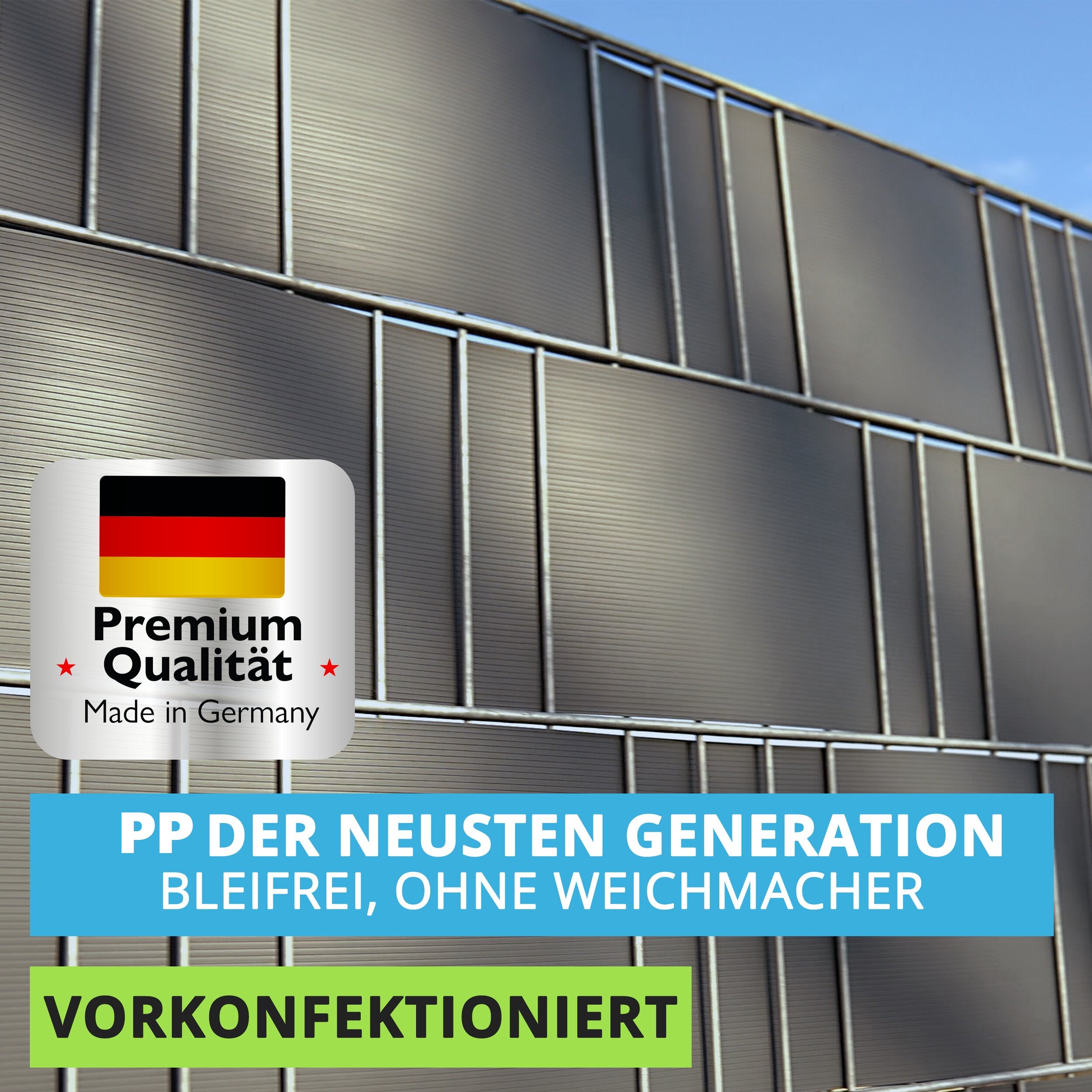 PP-der-neusten-Generation PREMIUM PP Sichtschutzstreifen für Doppelstabmatten 2535 x 190 x 1,35 mm Sichtschutz
