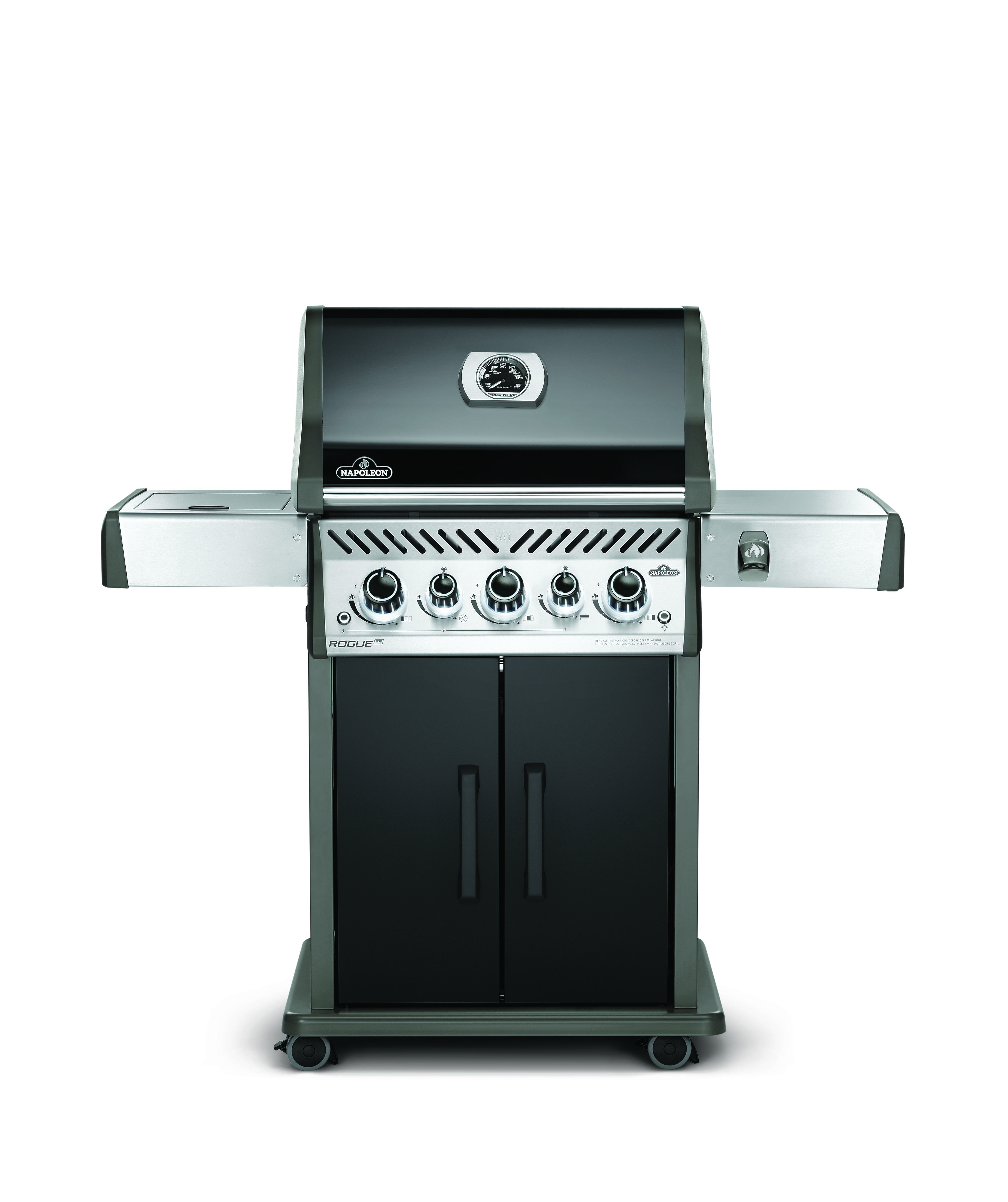 rse425rsibpk_front Napoleon Gasgrill Rogue SE425, mit Heck- und Seitenbrenner, Schwarz, inkl. Drehspieß