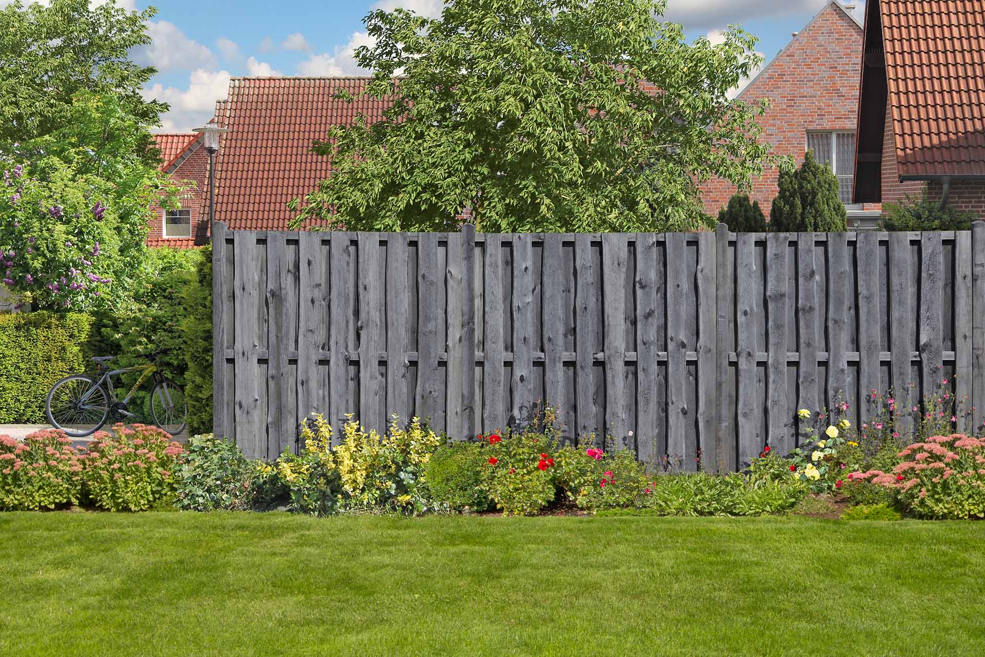 NATURA-KDI-grau_ Sichtschutz NATURA Bohlen-Zaun 180x180 cm Kiefer KDI grau