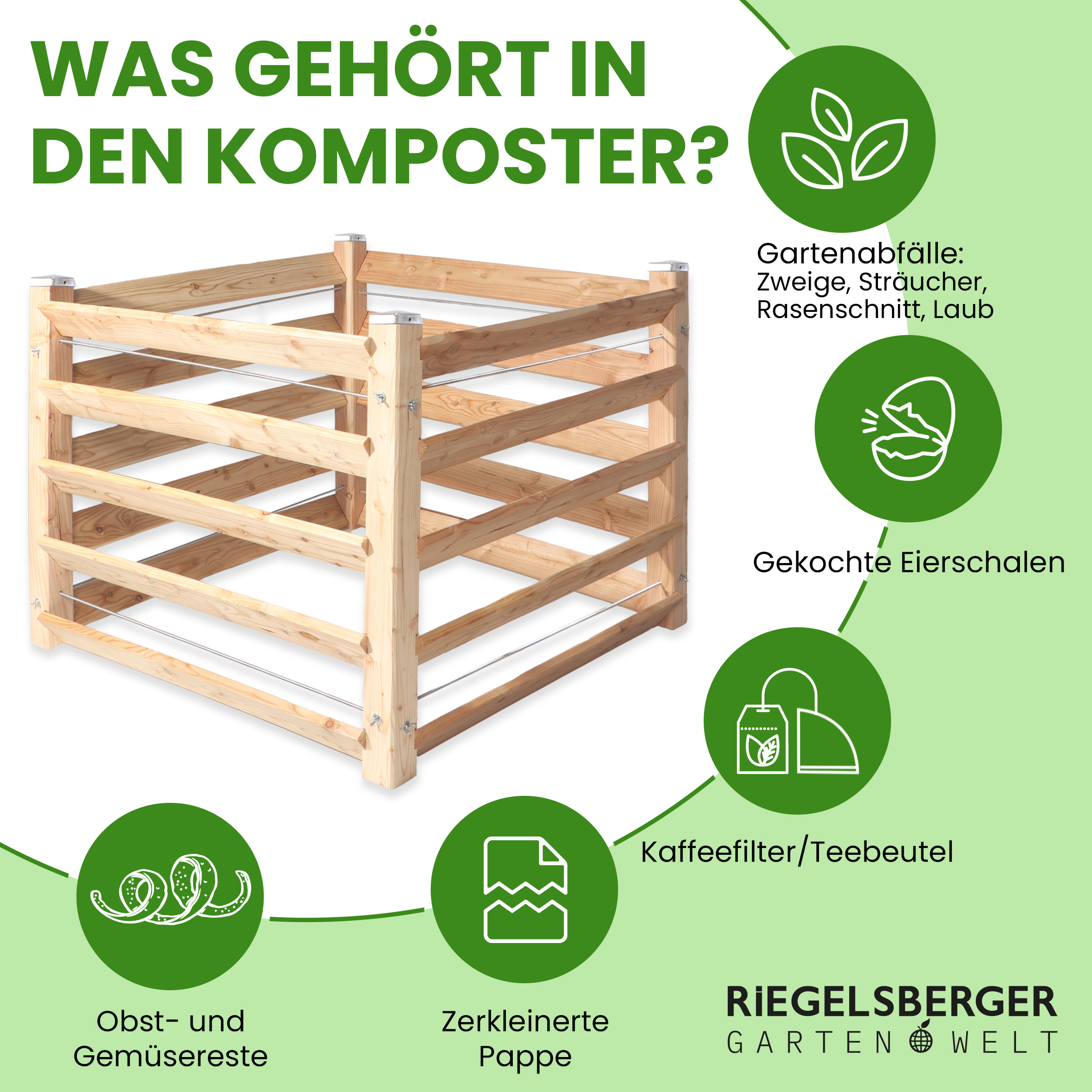 Komposter Single ca. 80×80 cm Höhe 80 cm – Moderner Holzkomposter aus Lärchenholz Steckkomposter für Garten