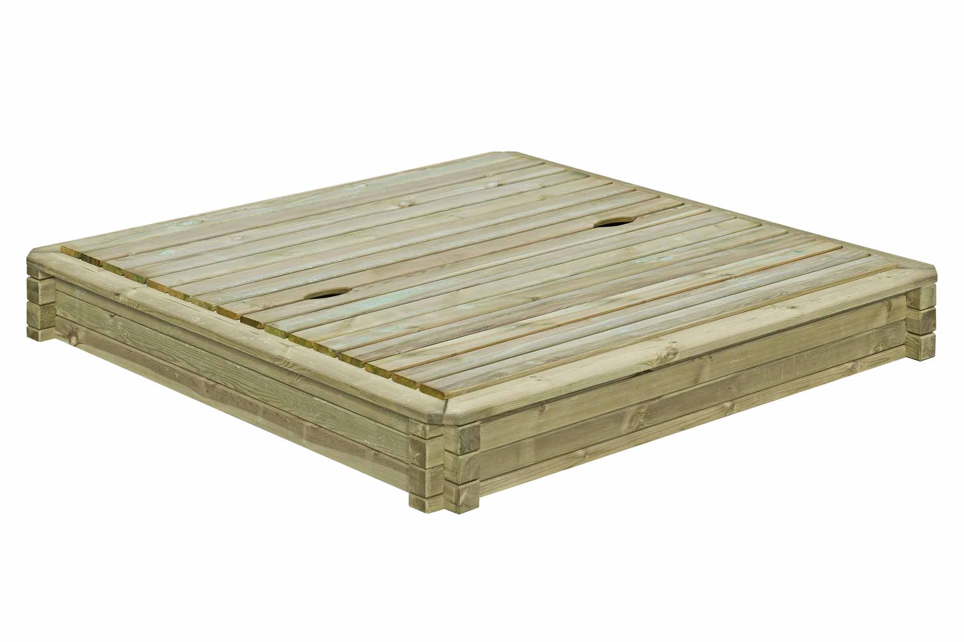 67066-67044-W3 Sandkasten 180x180 cm mit Deckel aus Kantholz 7x7 cm TÜV geprüft