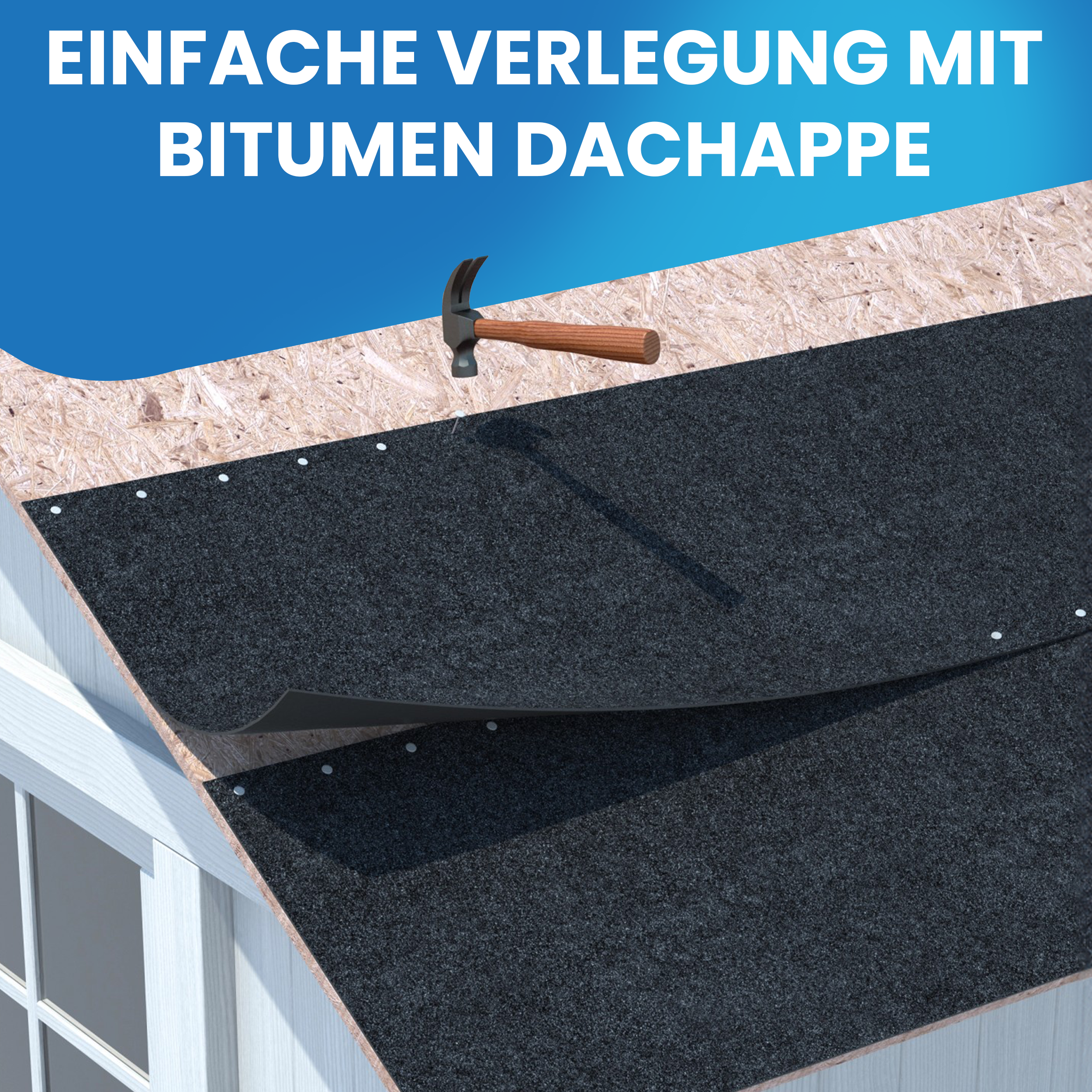 Dachpappe V13 besandet 10 m² Bitumenbahn Bitumen Pappe Dach inkl. 100 Stück Dachpappnägel