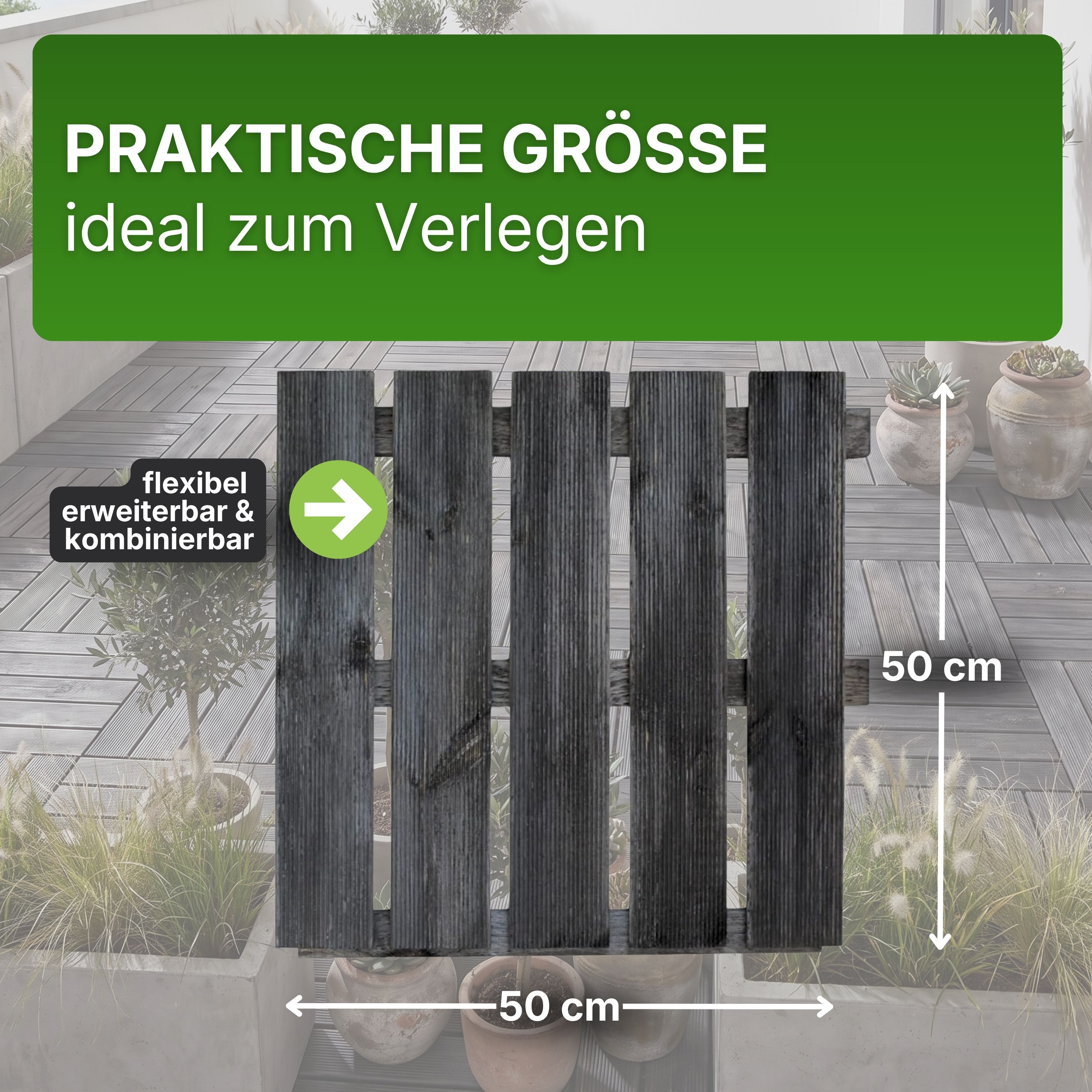 Terrassenfliese aus Kiefernholz GRAU imprägniert 50x50cm Holzfliese Balkonfliese Fliese Terrasse
