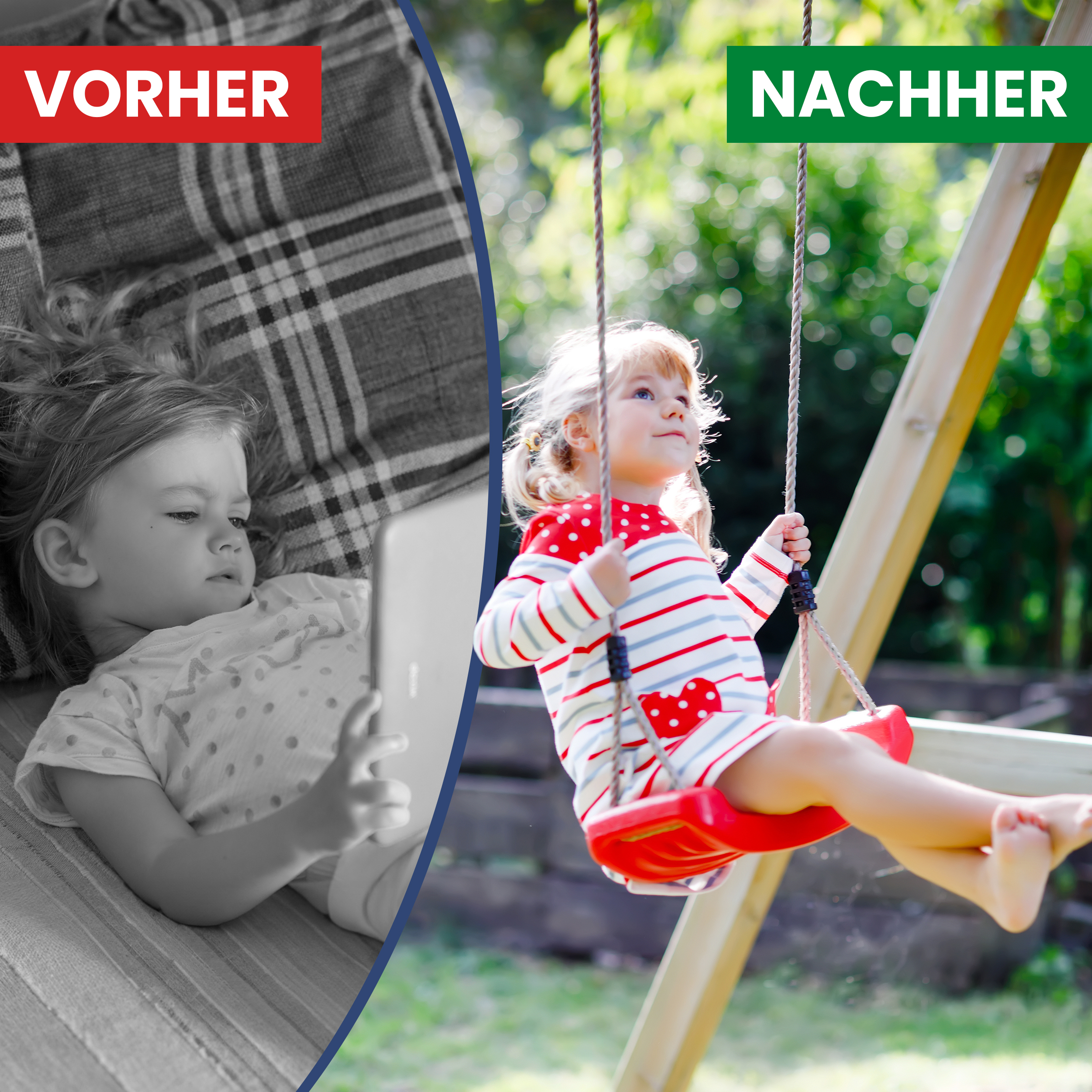 4eFX4GPZCH5S5m Doppelschaukel Iris Kiefer imprägniert Kinderschaukel mit zwei roten Schaukelsitzen TÜV geprüft