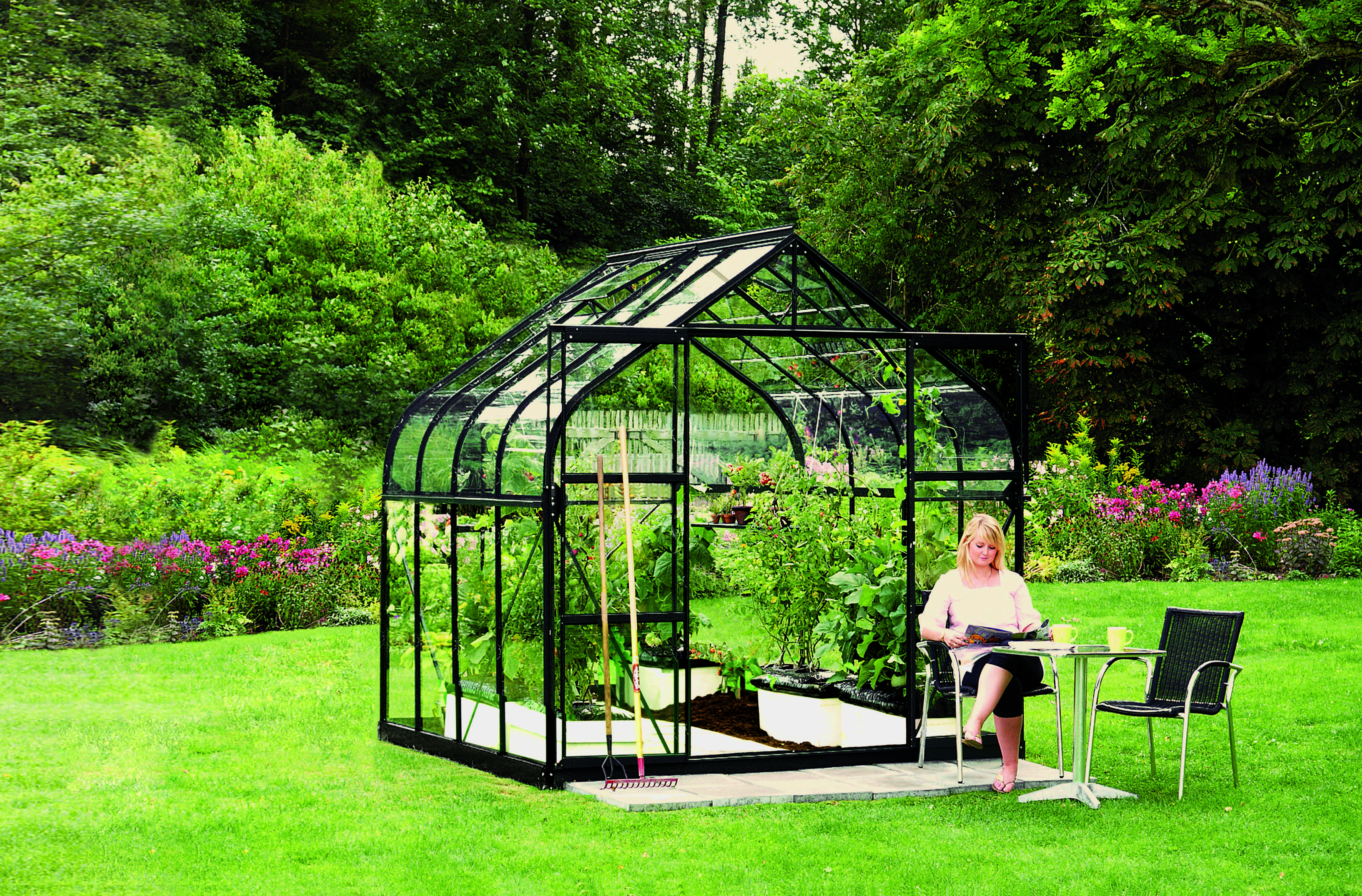 Gewächshaus Dione 6700 ESG3mm, schwarz inkl. Fundament