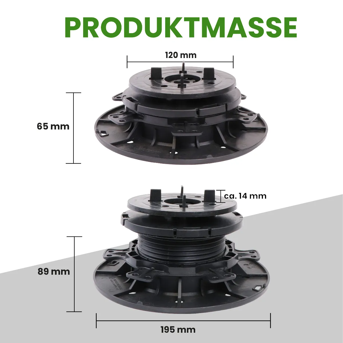 Plattenlager PRO 65–89 mm – mit Gefälleausgleich bis 7 % (1 Karton)