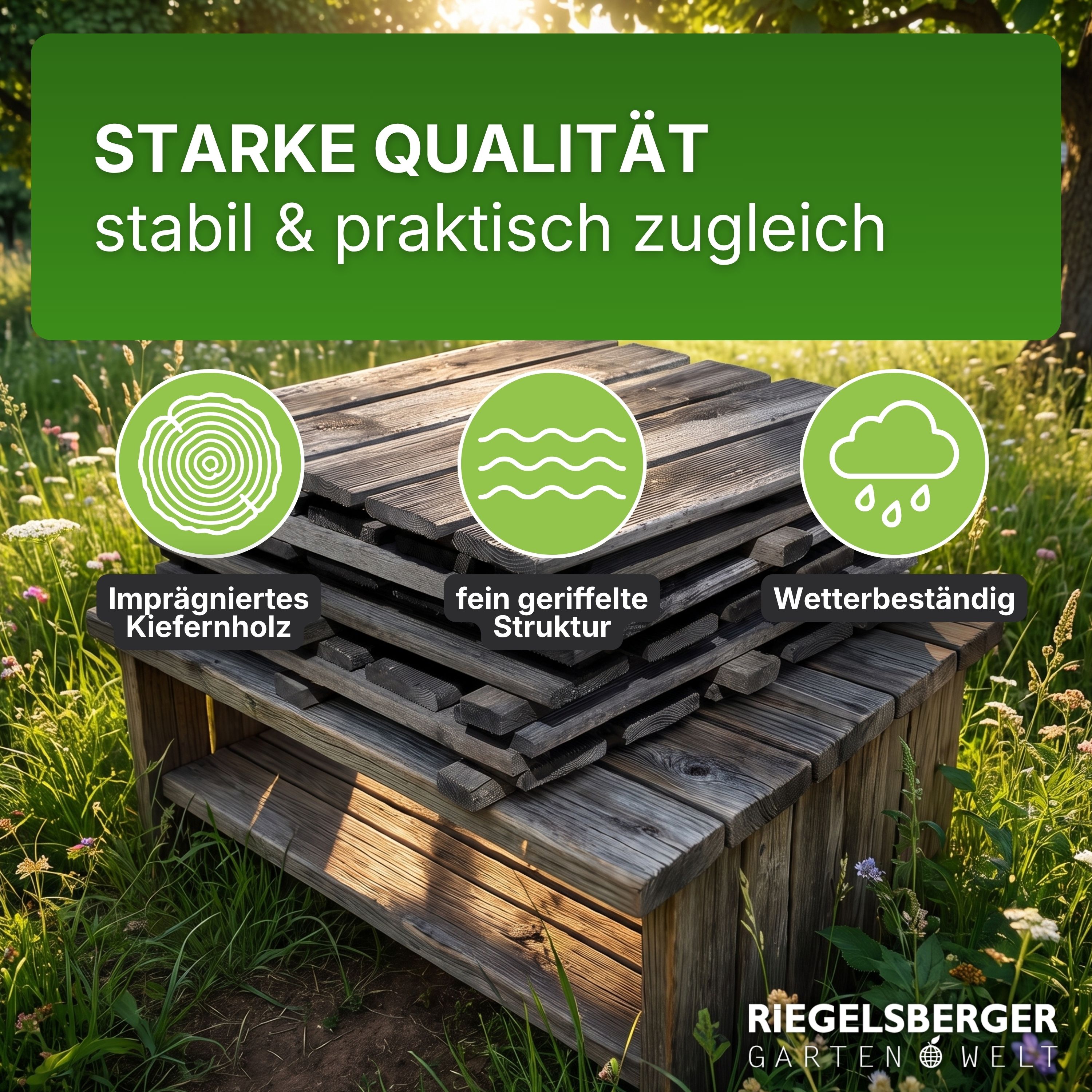 Terrassenfliese aus Kiefernholz GRAU imprägniert 50x50cm Holzfliese Balkonfliese Fliese Terrasse