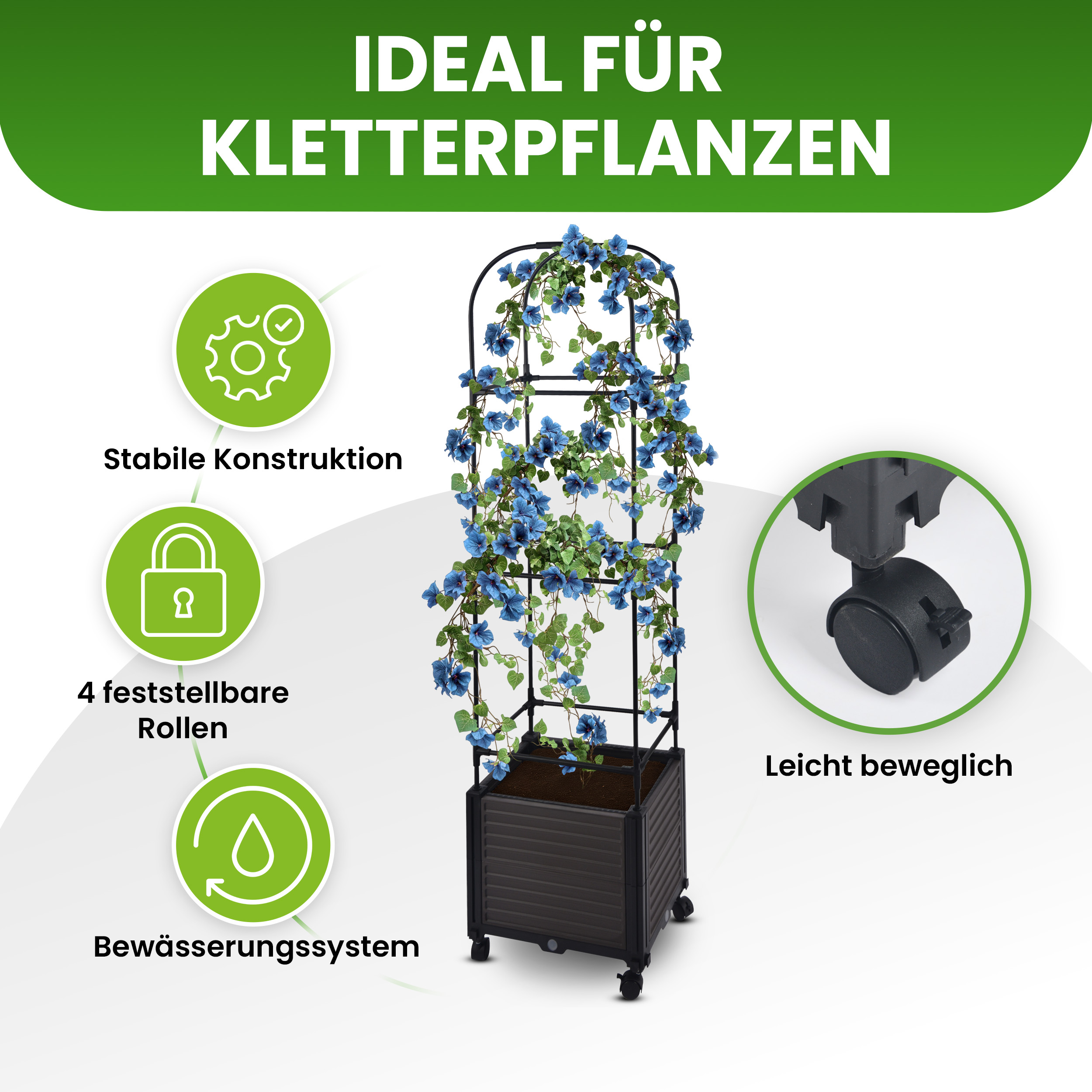 Blumenkasten Set mit Rankhilfe 3 Ebenen 41x30xH155 cm Pflanzgefäß auf Rädern Blumenkasten Set mit Rankhilfe 3 Ebenen 41x30xH155 cm Pflanzgefäß auf Rädern