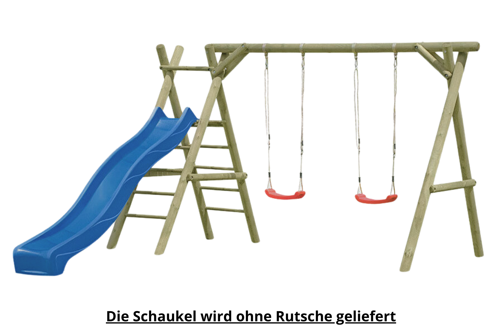 67140-ohne-Rutsche Schaukelkombination Heike Kiefer imprägniert Doppelschaukel mit zwei roten Schalensitzen TÜV geprüft
