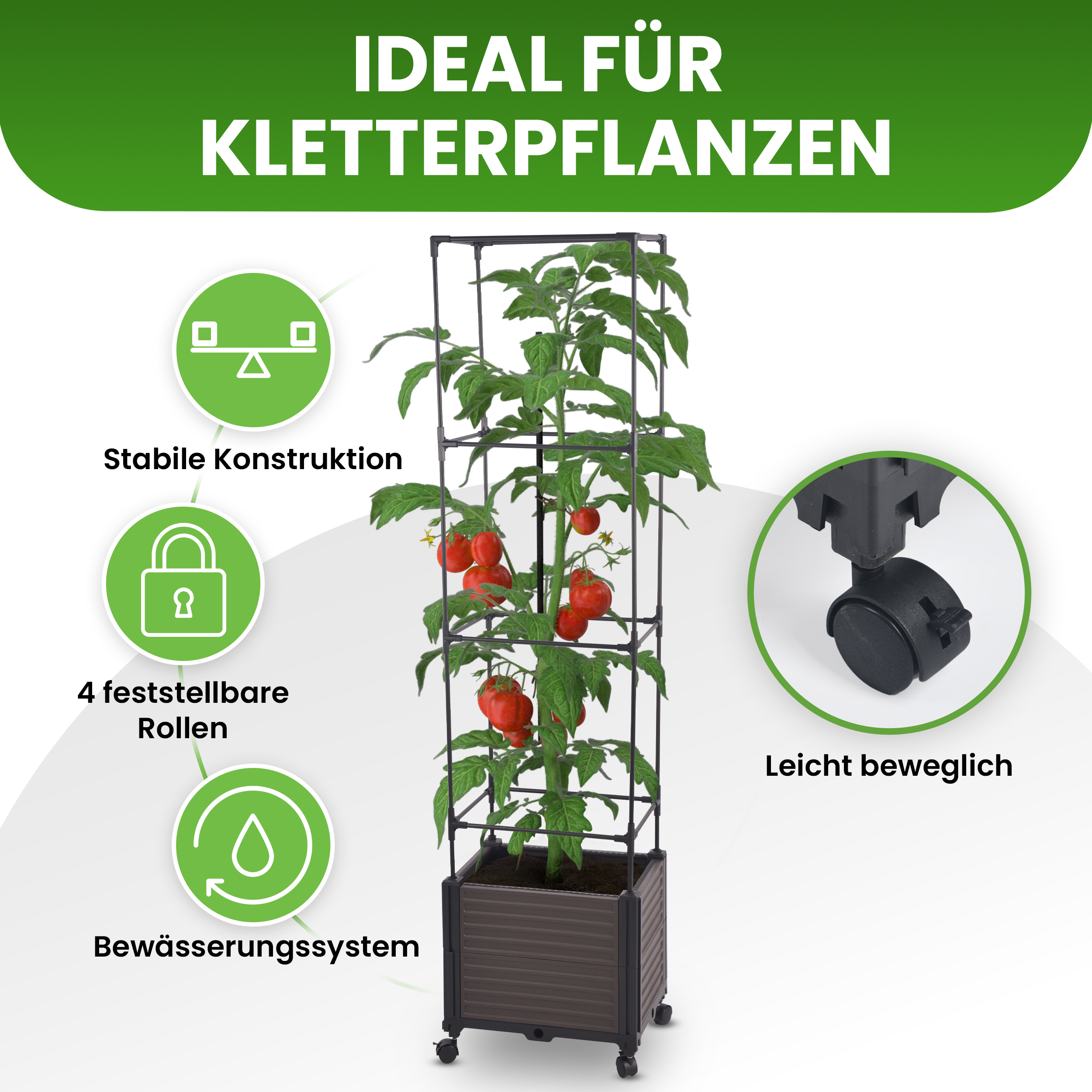 02cVWNfjL2NB8Va Blumenkasten mit Rankhilfe quadratisch 4 Ebenen 43x30xH165 cm Pflanzgefäß auf Rädern