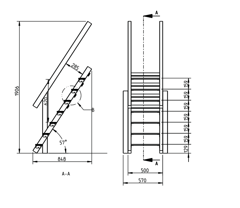 Treppe-mit-Handlauf-120-cm Treppe mit Handlauf für kleine Kinder Kiefer imprägniert Podesthöhe 120 cm