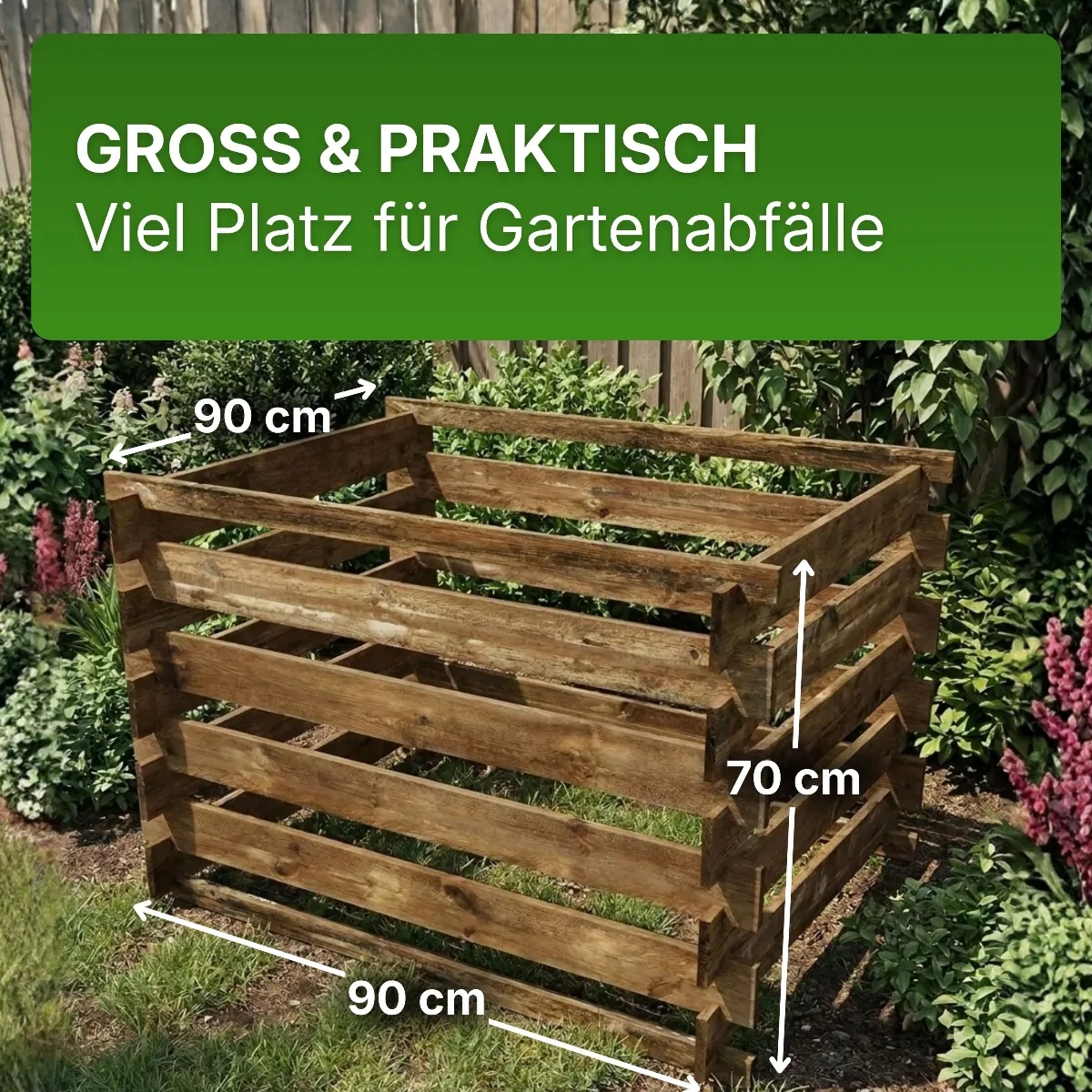 Holzkomposter 90x90xH70 cm Kiefer imprägniert mit Stecksystem Kompostsilo Steckkomposter
