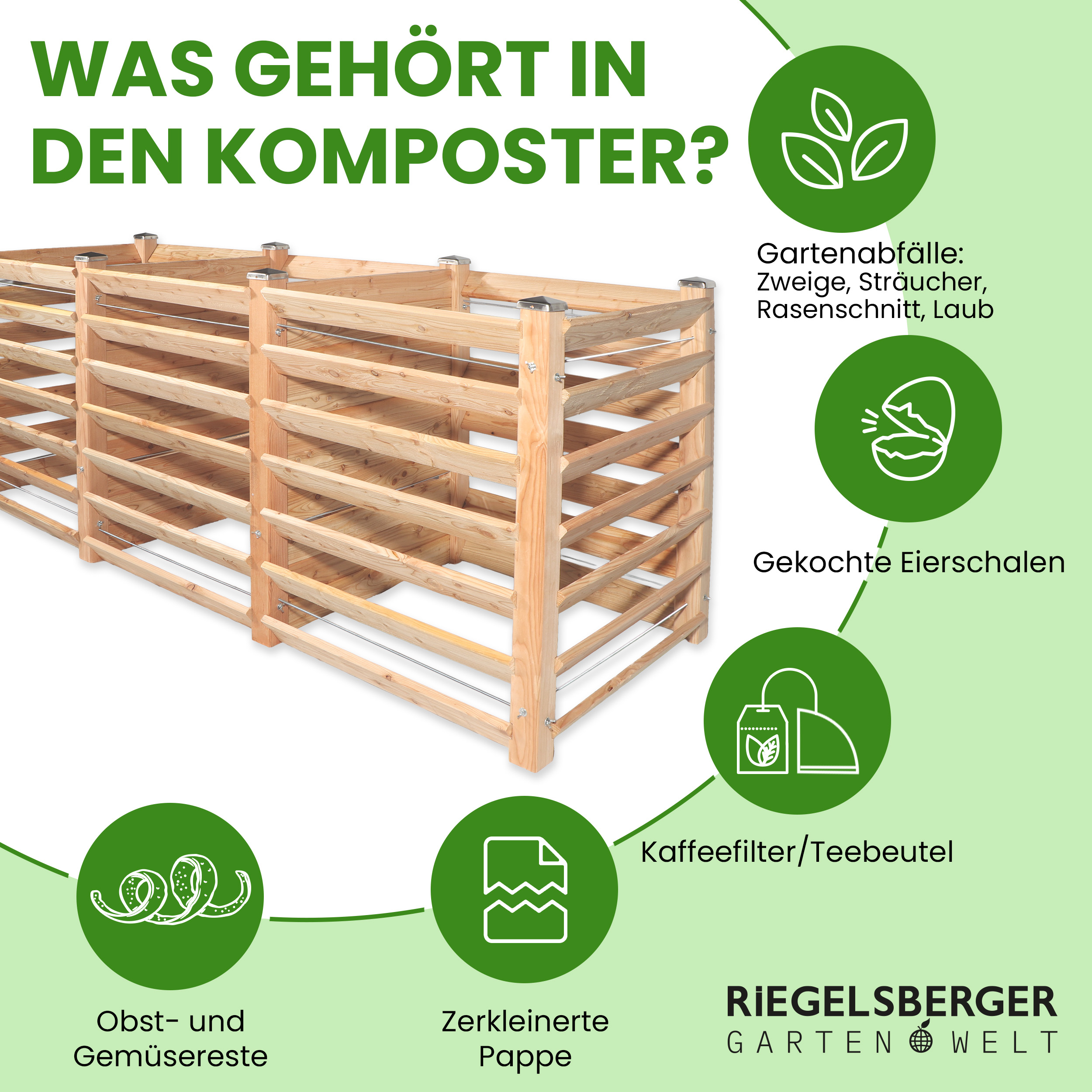 Moderner Komposter Trio aus Lärchenholz 100x286xH100 cm mit Stecksystem