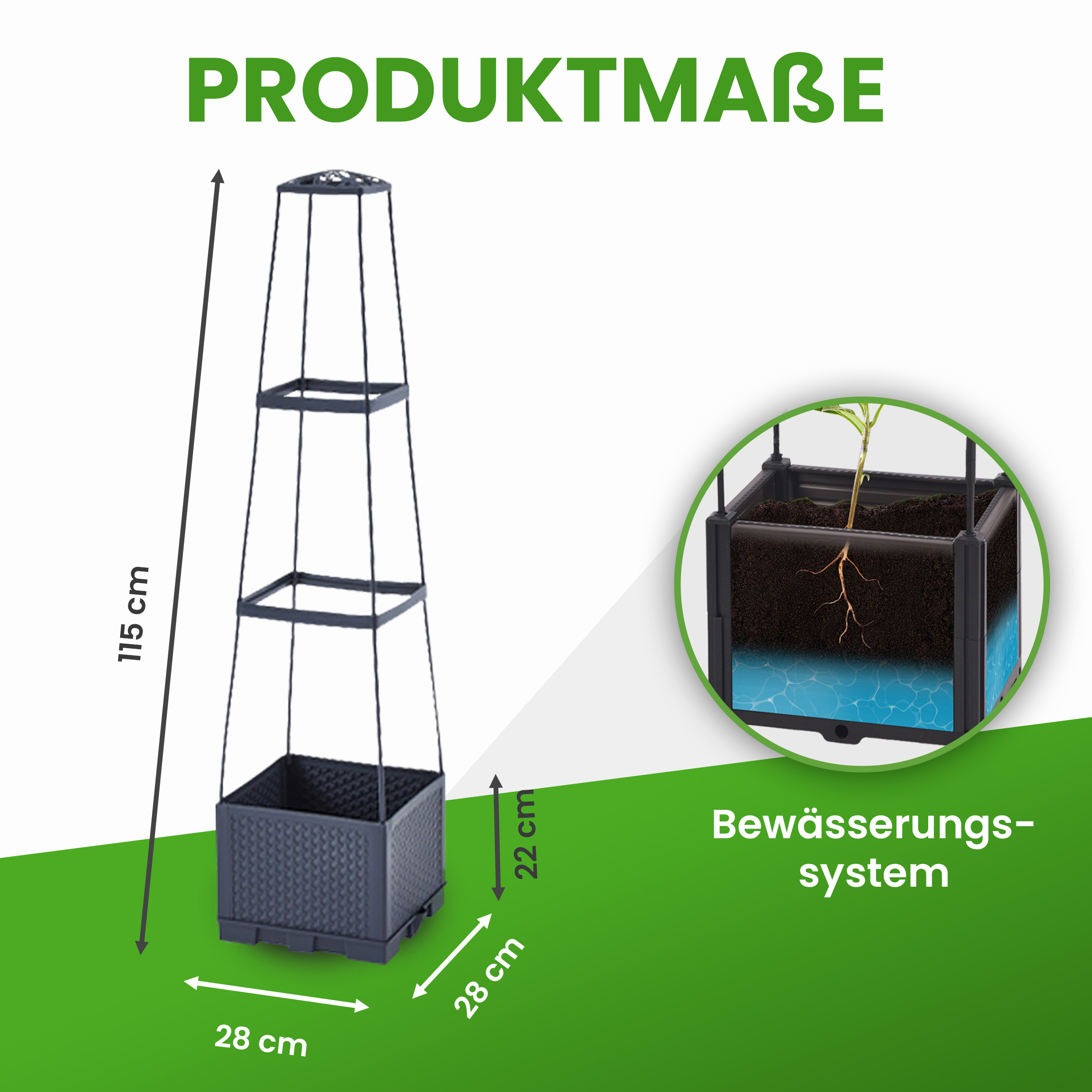 Blumenkasten Set mit Rankhilfe in Turmform 3 Ebenen 28x28xH115 cm Pflanzgefäß Blumenkasten Set mit Rankhilfe in Turmform 3 Ebenen 28x28xH115 cm Pflanzgefäß