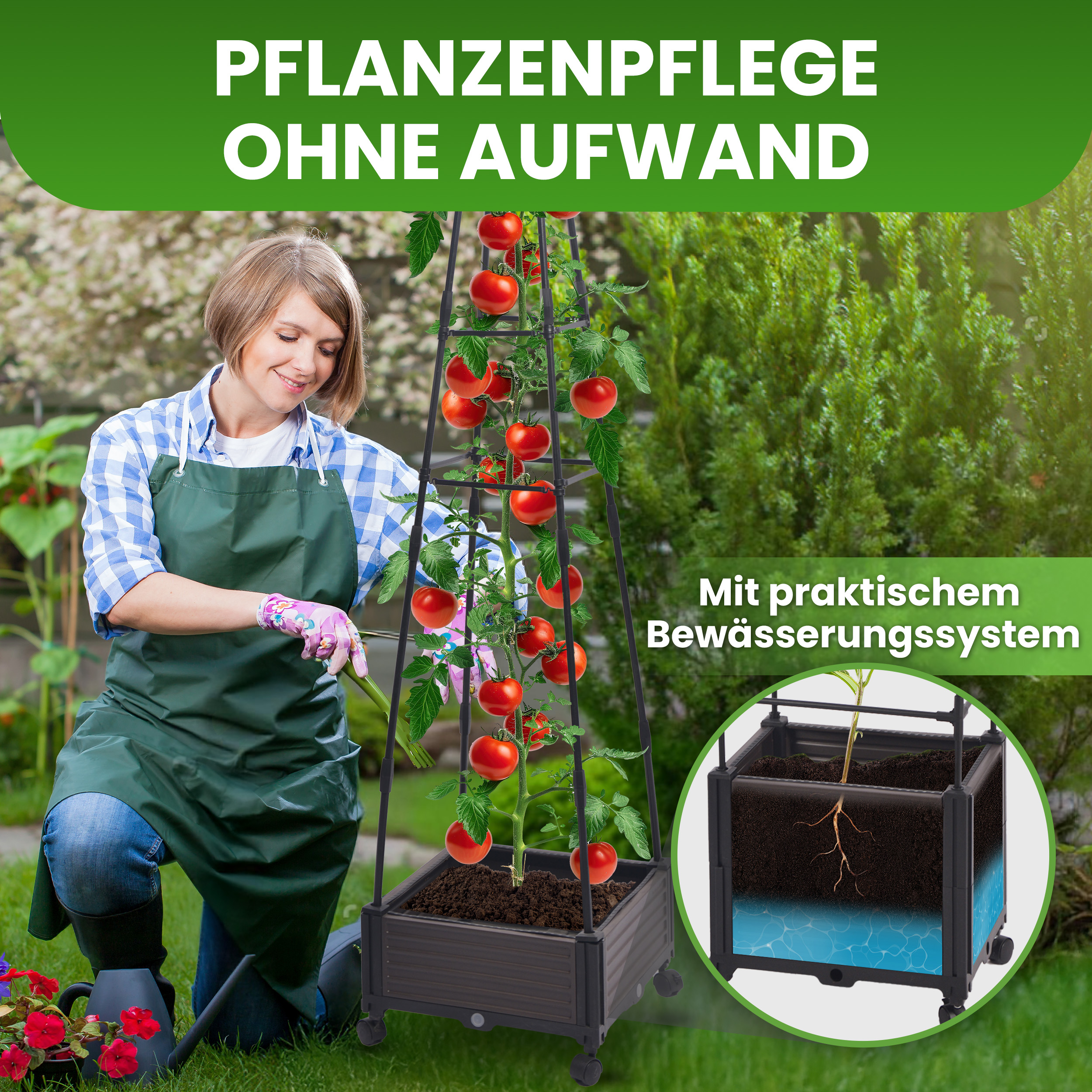 03NTpcoiw1XmK2v Pflanzkasten mit Rankhilfe gespitzt 41x41x200 cm Blumenkasten auf Rädern Blumentopf für Garten