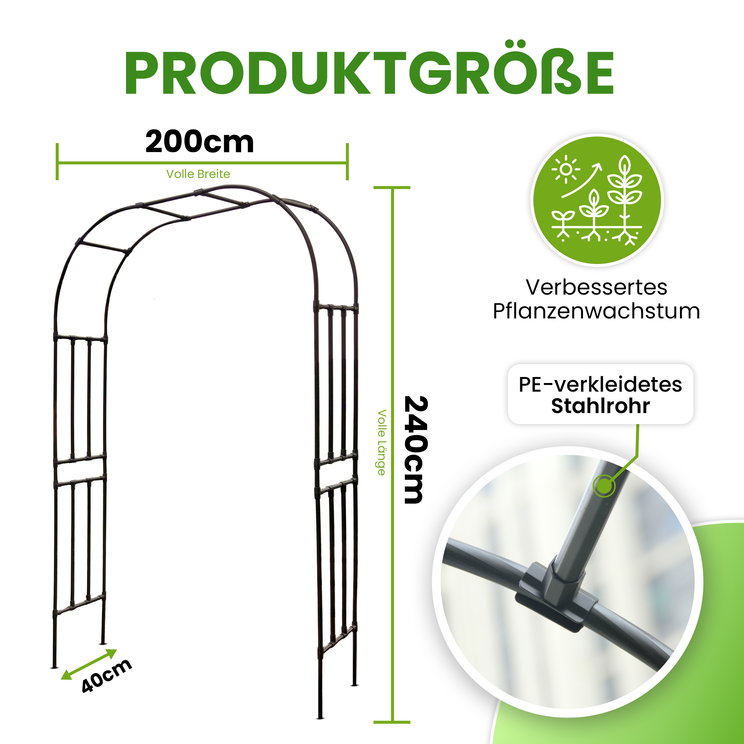 03786FYsLbSK4Zb Rosenbogen schwarz Torbogen Rankhilfe für Kletterpflanzen Rosen Blumen