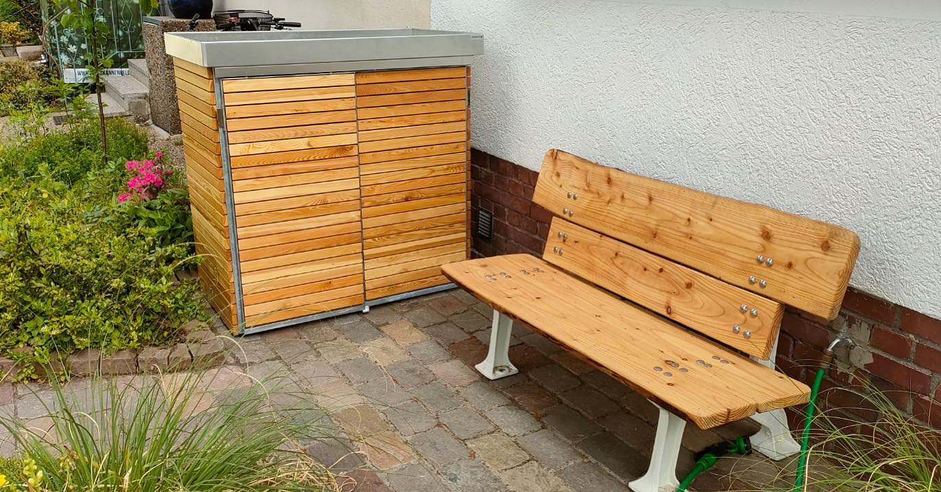 280884323_169119685475961_7531226470970882807_nWUW3sGoYNkyS0 Mülltonnenschrank-Systeme mit Schiebetüren Stahlgestell Echtholz für 2 Mülltonnen 240 Liter