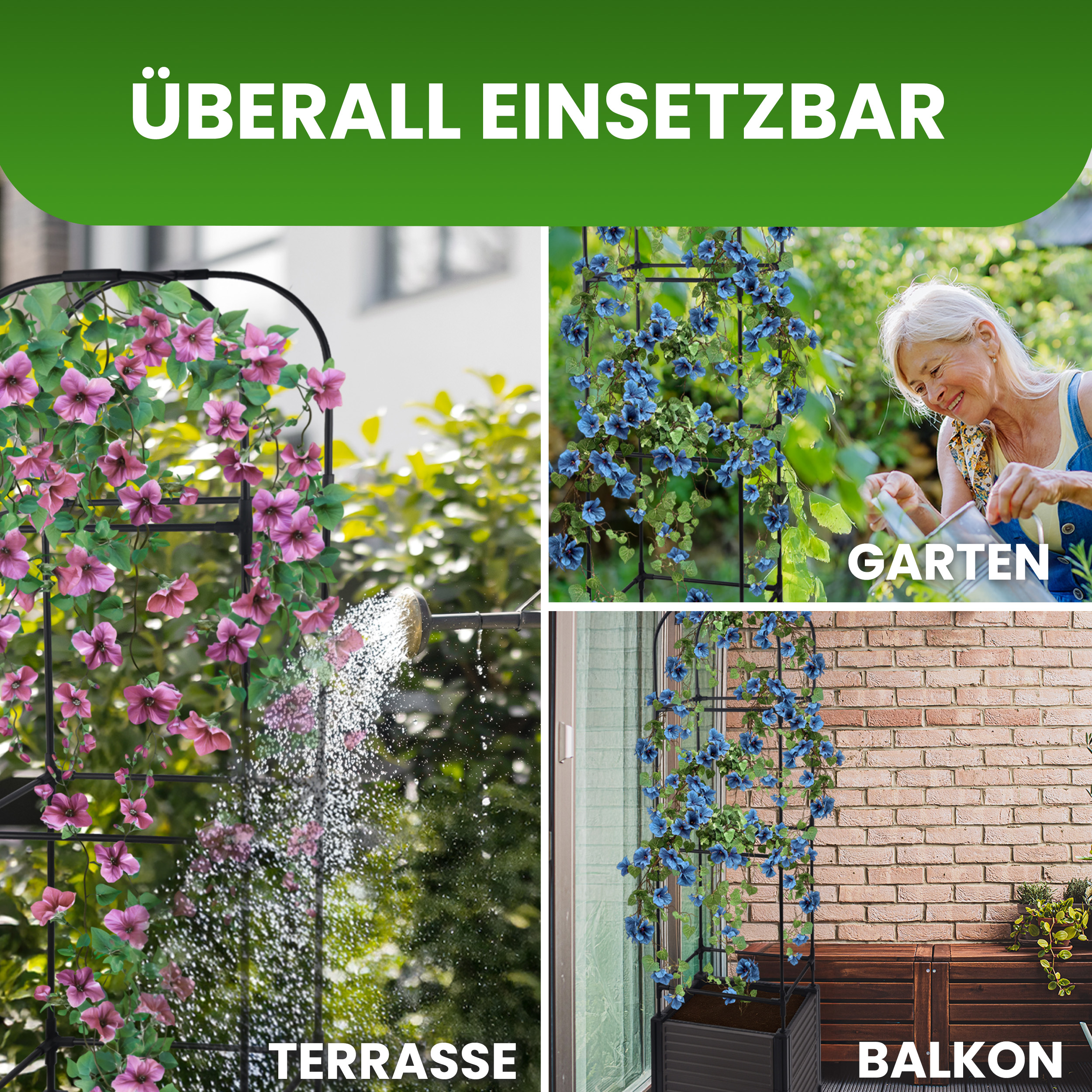 Blumenkasten Set mit Rankhilfe 3 Ebenen 41x30xH155 cm Pflanzgefäß auf Rädern