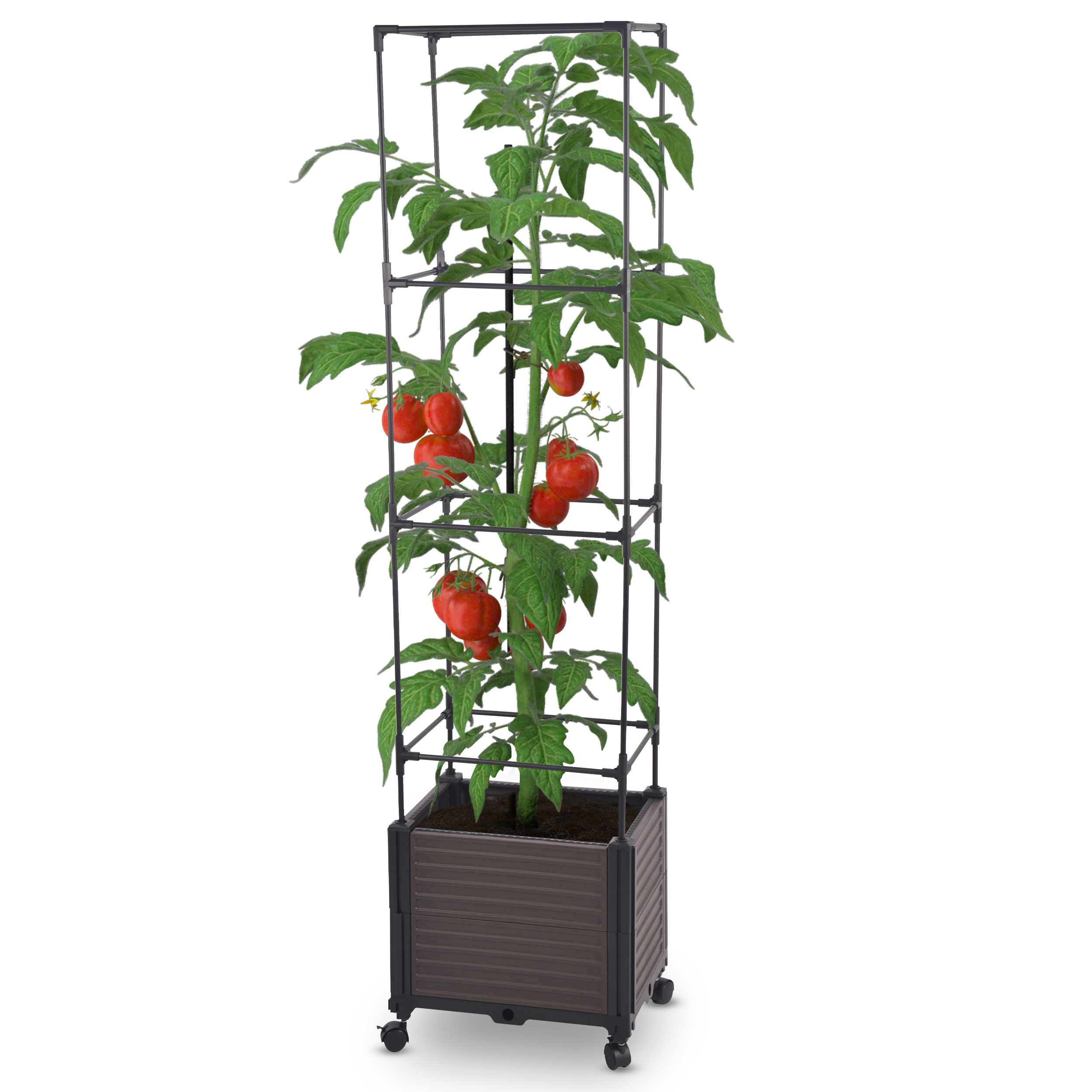 01V2 Blumenkasten mit Rankhilfe quadratisch 4 Ebenen 43x30xH165 cm Pflanzgefäß auf Rädern