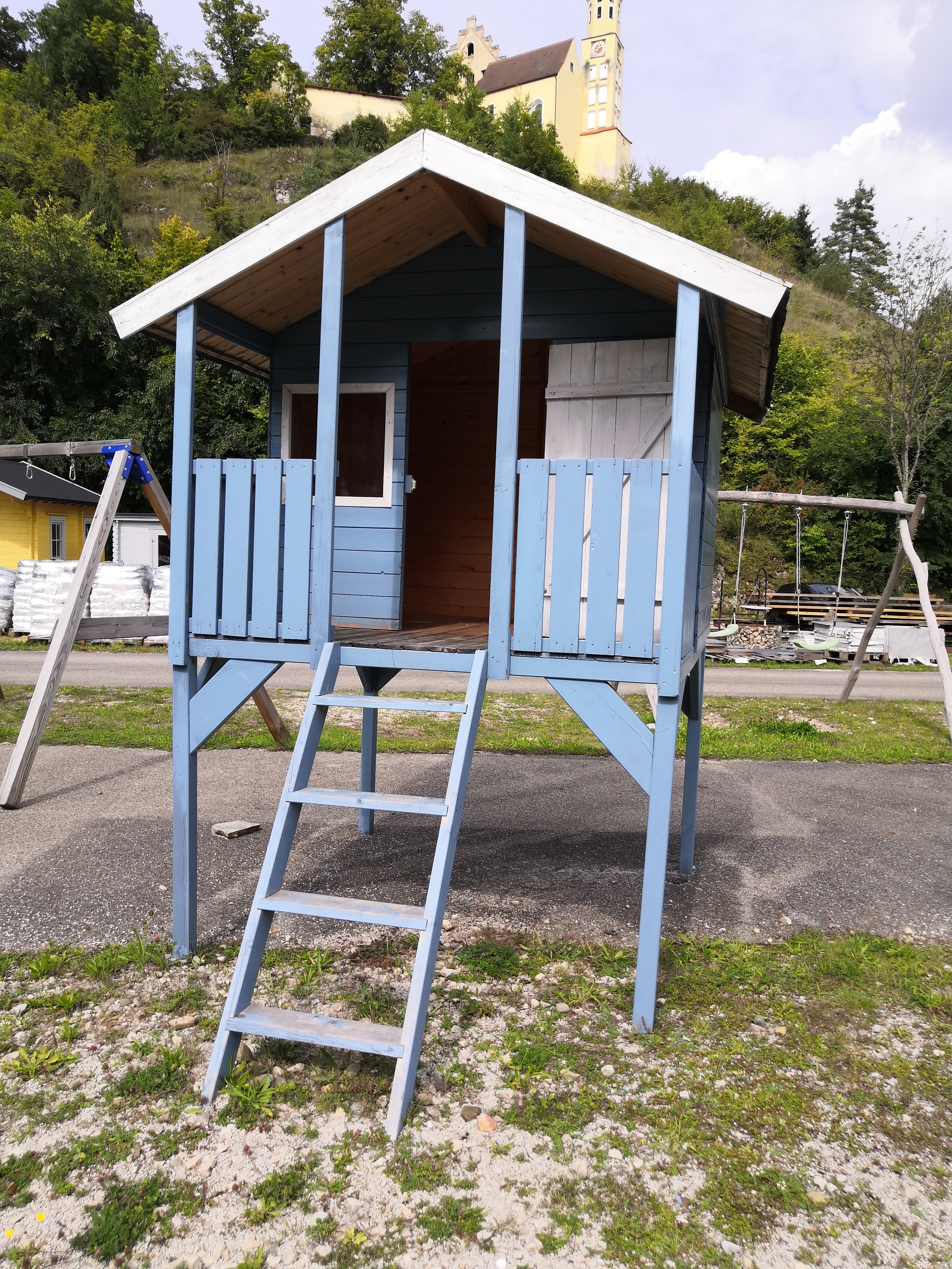 Stelzenhaus TOBI 2 Kinderspielhaus Gartenhaus Fichte lasiert in Hellblau - Ausstellungsstück