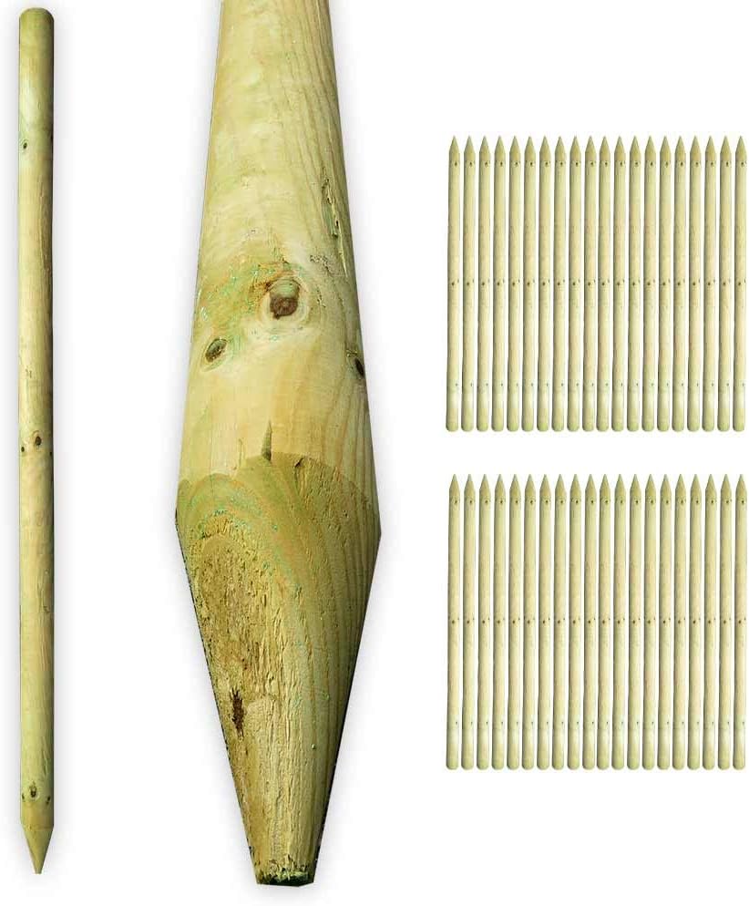 61WkFNFapaL-_AC_SL1000_ Pfahl Ø 4,6 cm Höhe 150 cm Holzpfahl Kiefer imprägniert Pflanzstab Gartenpfahl Rankhilfe Baumpfahl