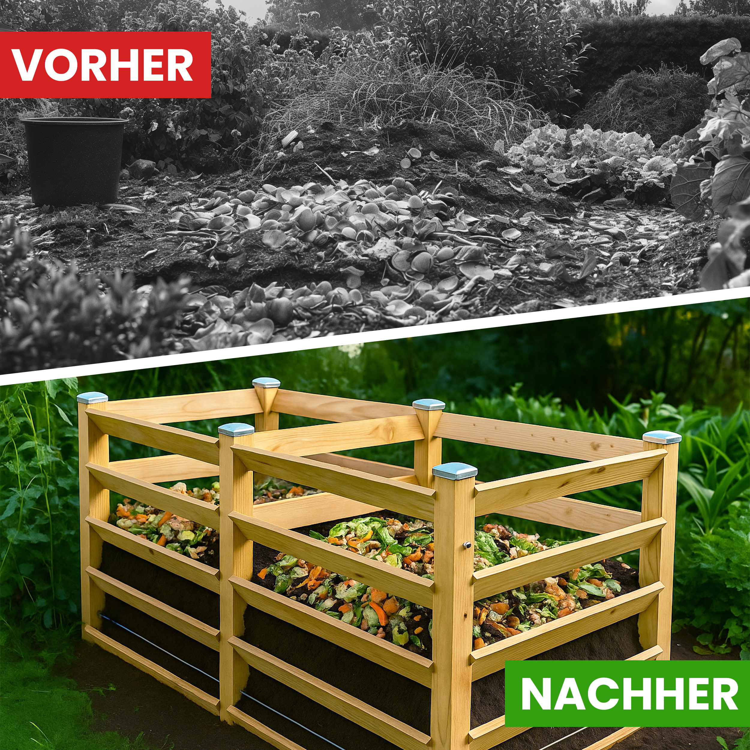 Moderner Komposter Duo 100x193xH80 cm aus Lärchenholz Massivholz Steckkomposter Kompostsilo Holzkomposter