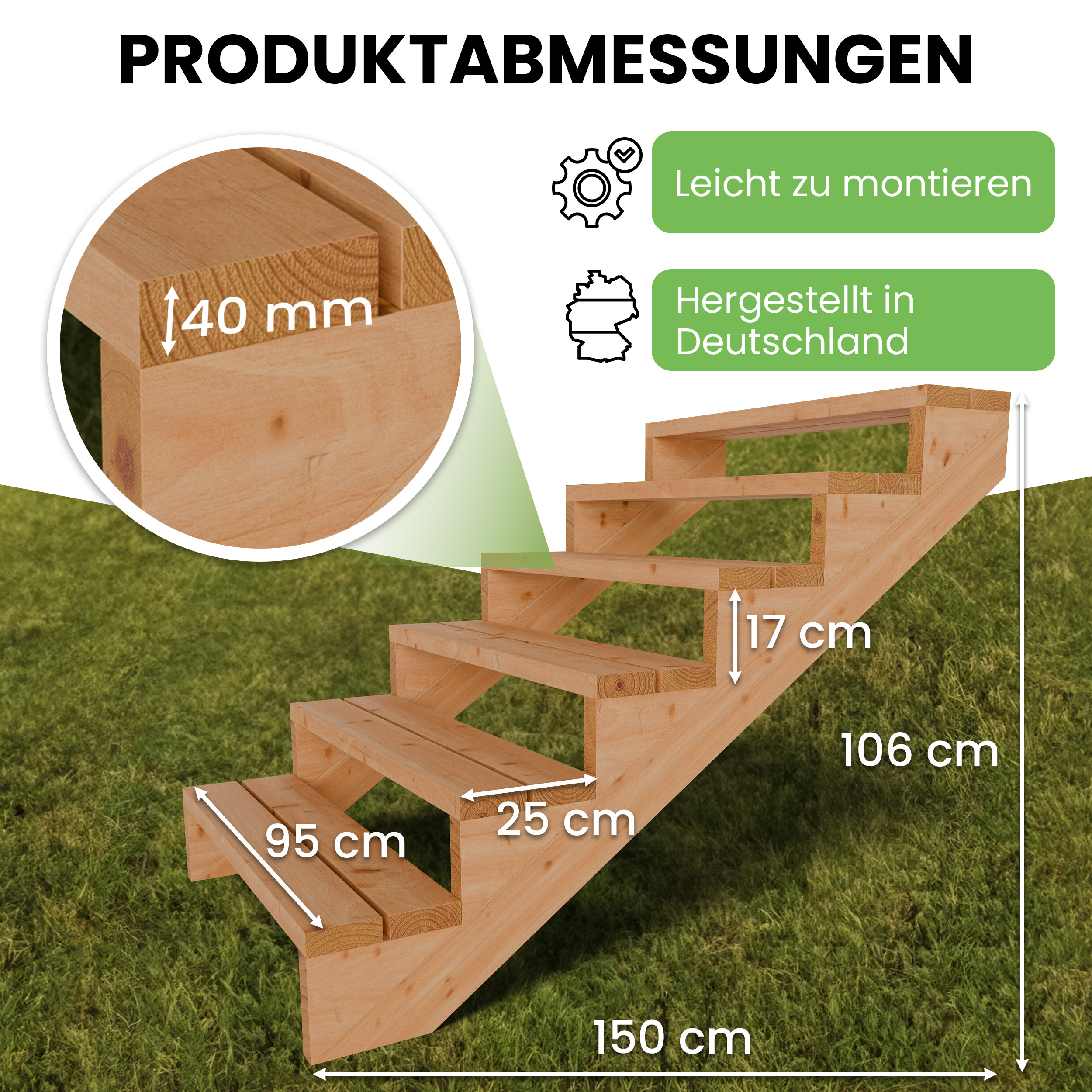 Terrassentreppe aus Lärche Treppe Stufen Wangentreppe Breite