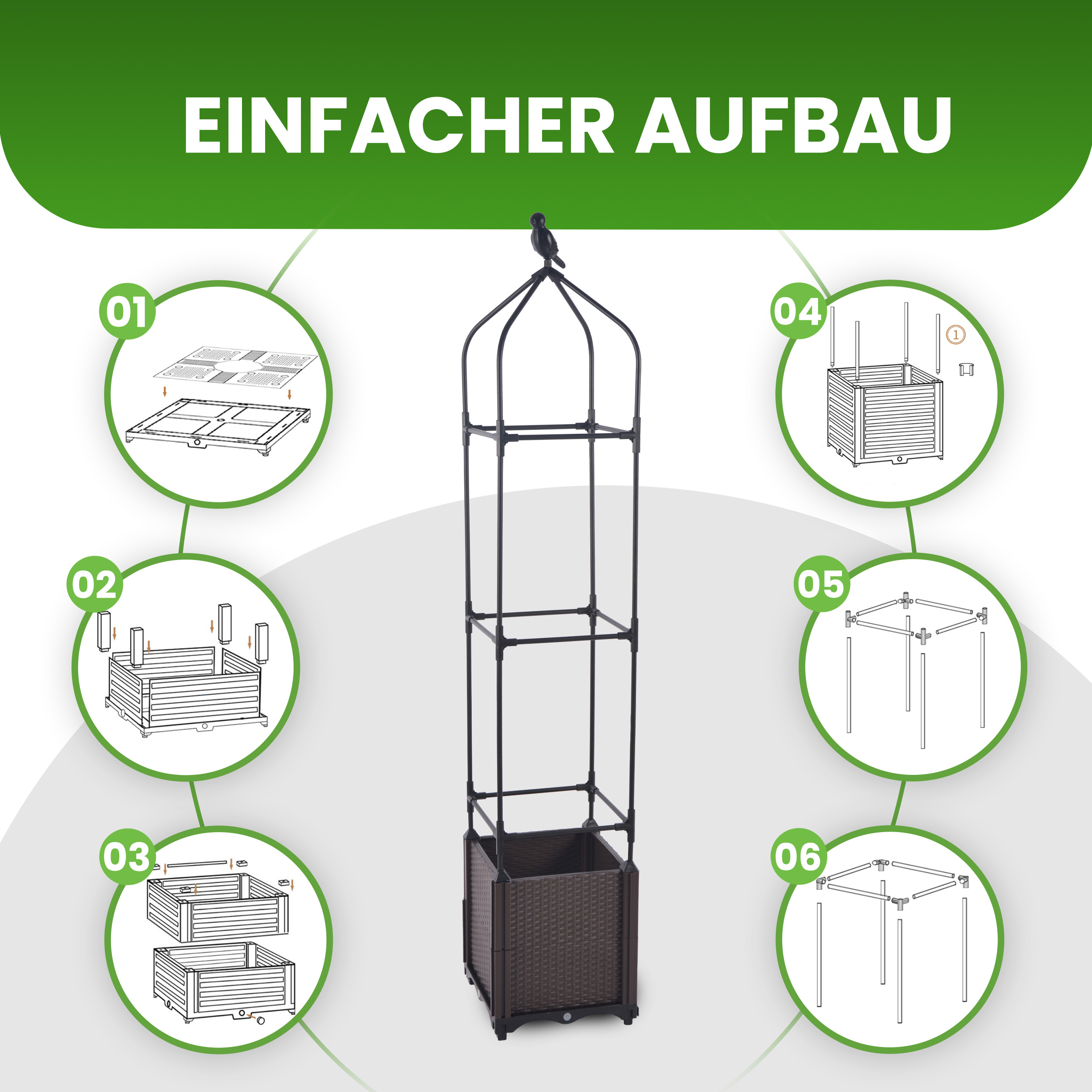 Blumenkasten Set mit Rankhilfe 3 Ebenen 30x30xH160 cm Pflanzgefäß für Garten Terrasse Blumenkasten Set mit Rankhilfe 3 Ebenen 30x30xH160 cm Pflanzgefäß für Garten Terrasse