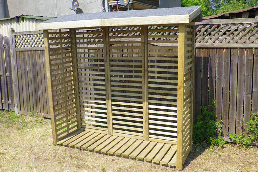 1ChkiMoJyzVB6O Kaminholzregal mit Rückwand aus Holz KDI grün Brennholzlager Holzunterstand