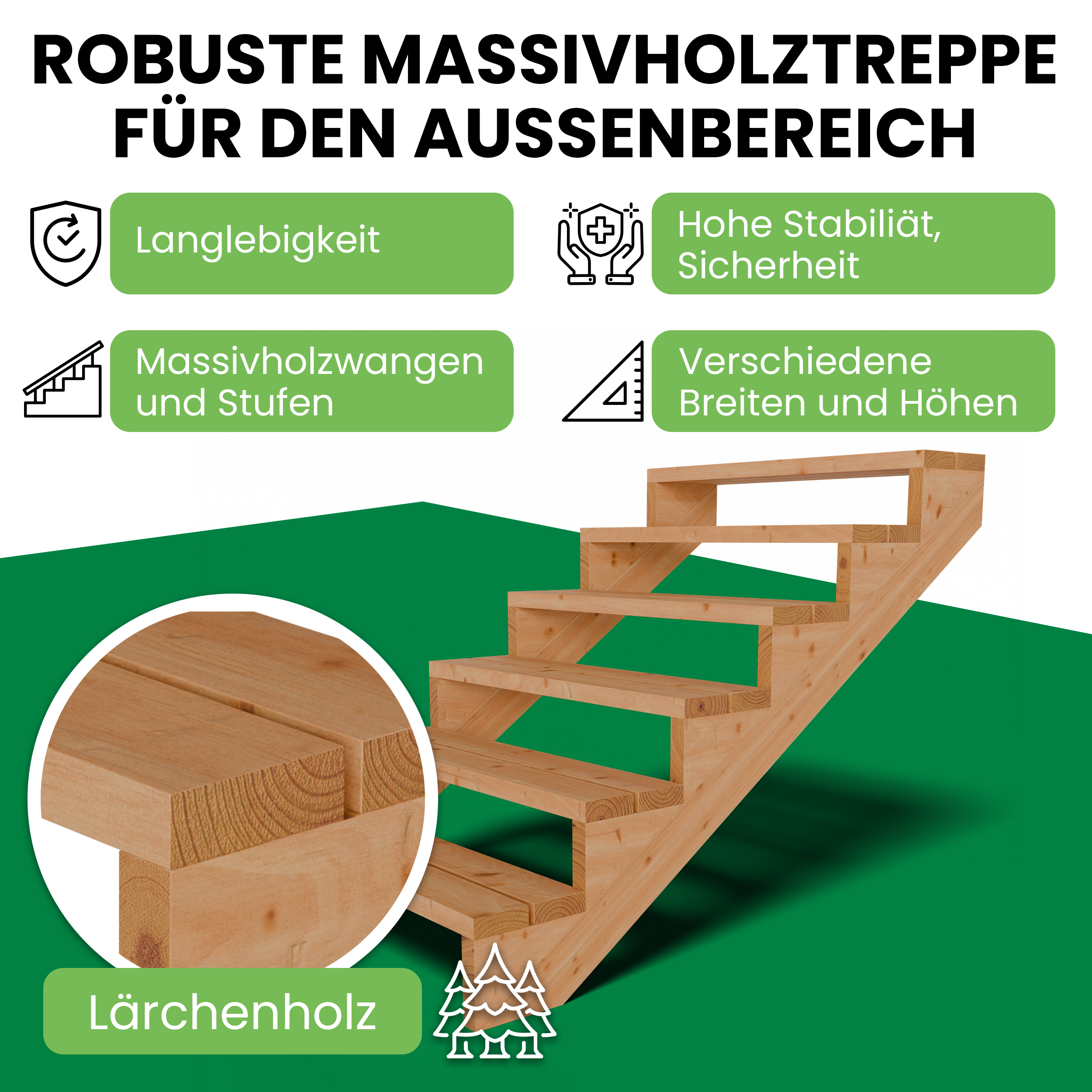 Terrassentreppe aus Lärche Treppe Stufen Wangentreppe Breite