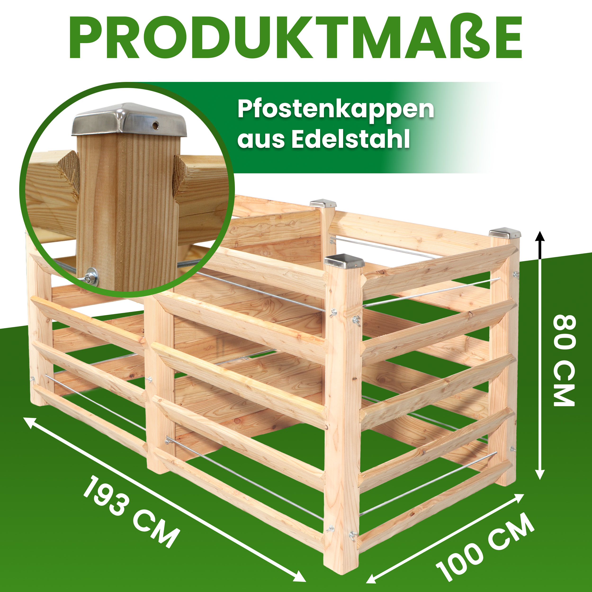Moderner Komposter Duo 100x193xH80 cm aus Lärchenholz Massivholz Steckkomposter Kompostsilo Holzkomposter