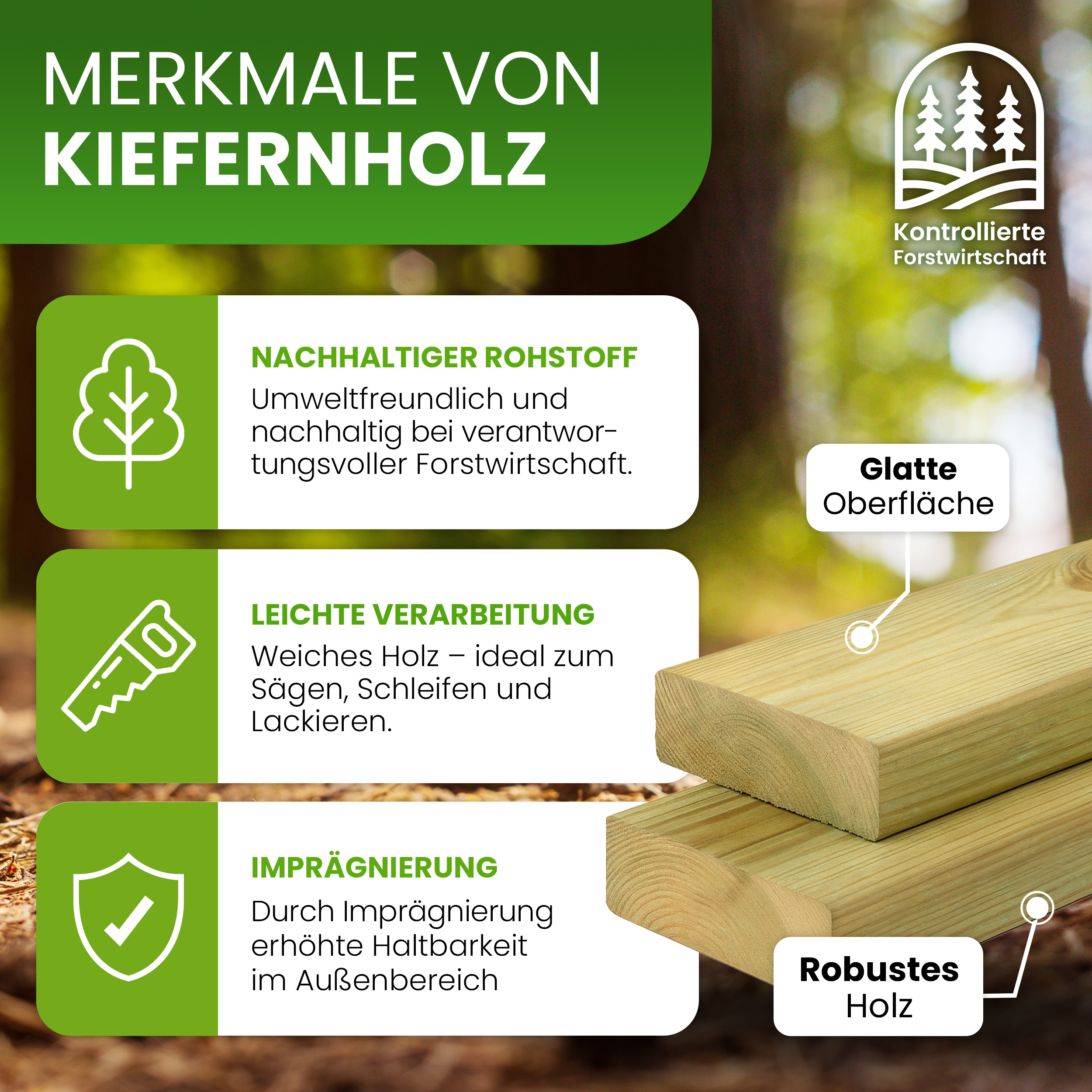 Terrassendiele 40x120 mm glatt Kiefer imprägniert Bohle Kiefernholz
