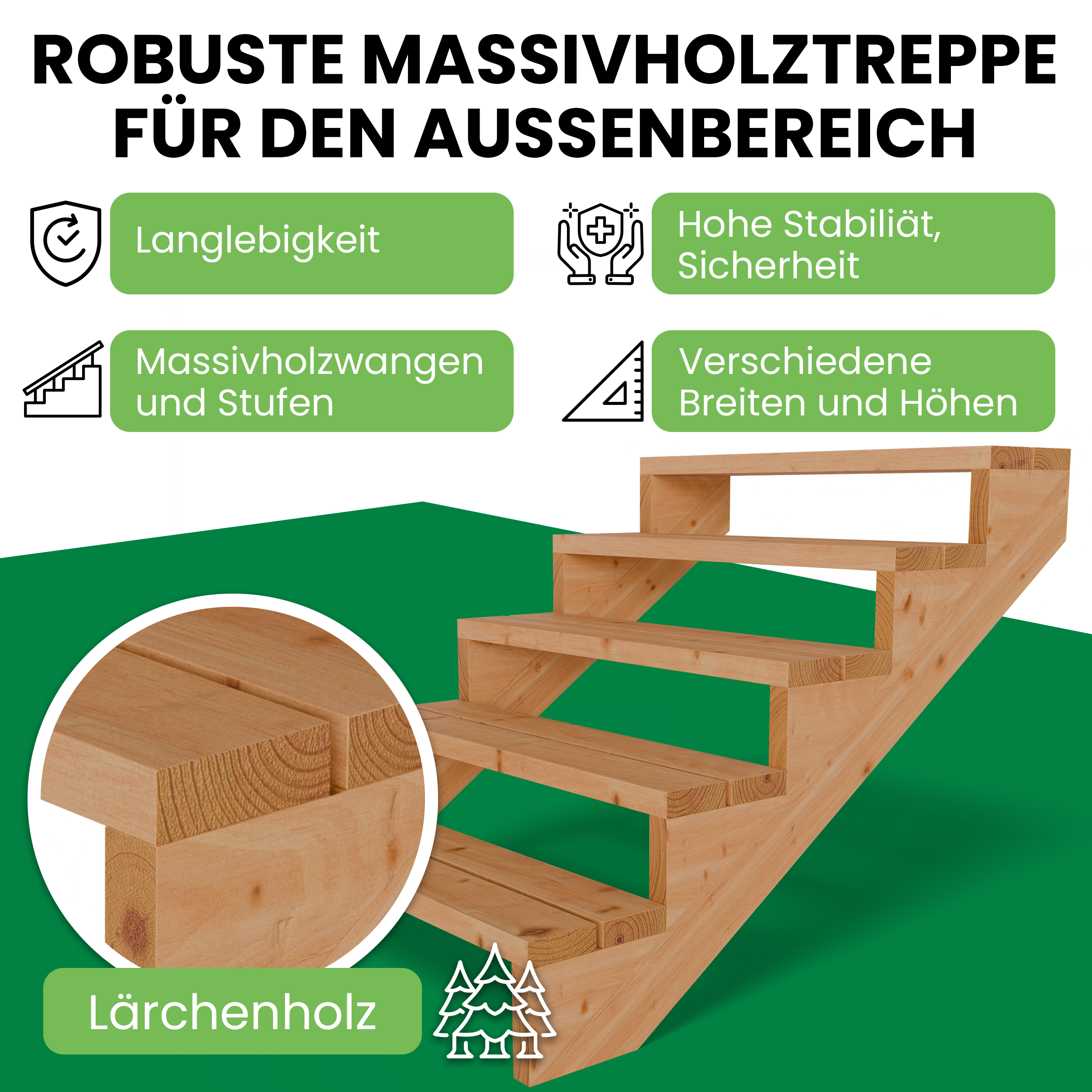 026V8maoKpOpv6v Terrassentreppe aus Lärche Treppe Stufen Wangentreppe Breite