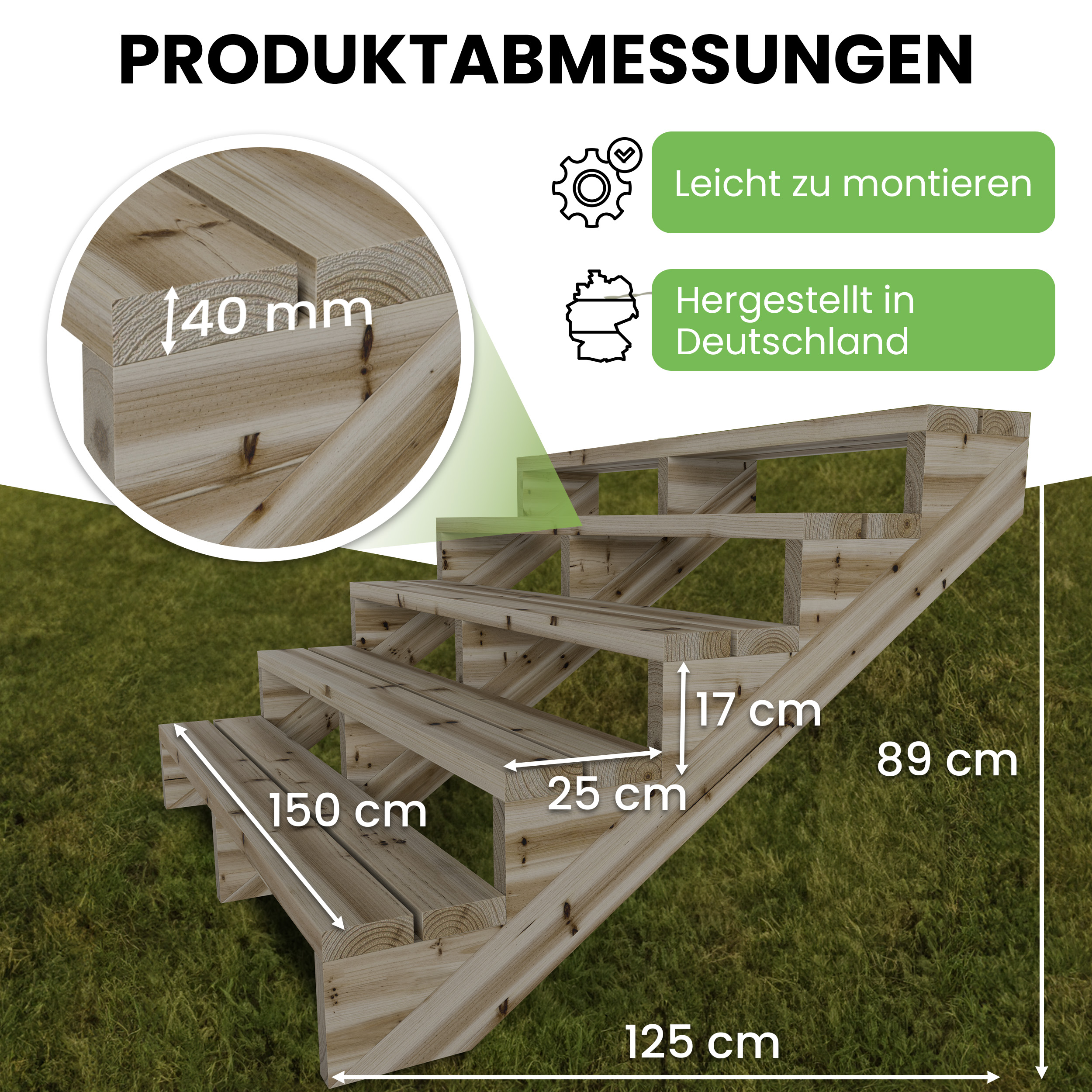 06DEB51bkFOVHTm Terrassentreppe Kiefer kesseldruckimprägniert Treppe mit Stufen Wangentreppe Breite