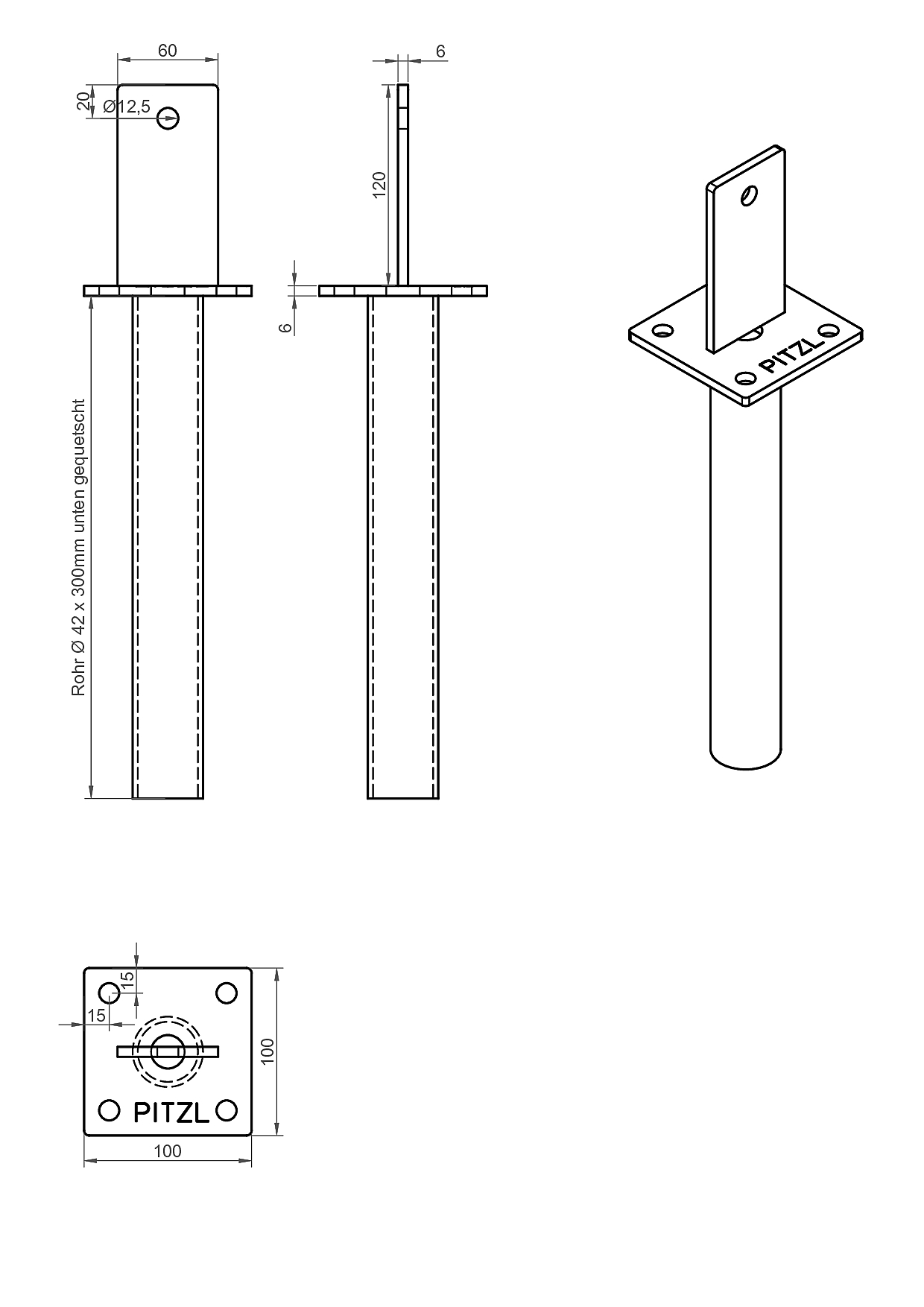 Pitzl Pfostenträger zum Einbetonieren starre Ausführung mit Schwert, feuerverzinkt