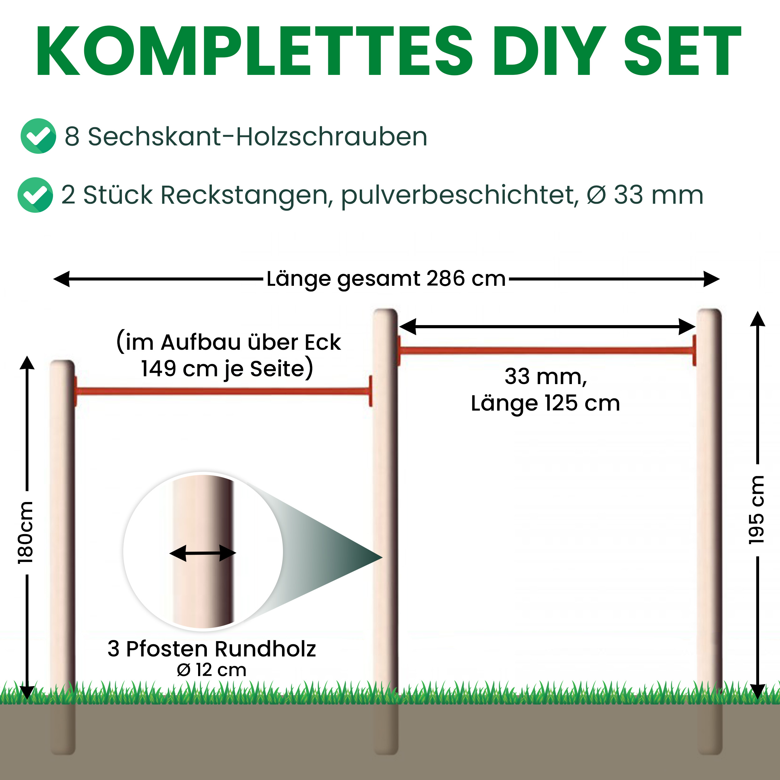 6P6sNklBaPytwC Turnreck aus Rundholz mit Reckstange rot Kletterstange Turnstange für draußen
