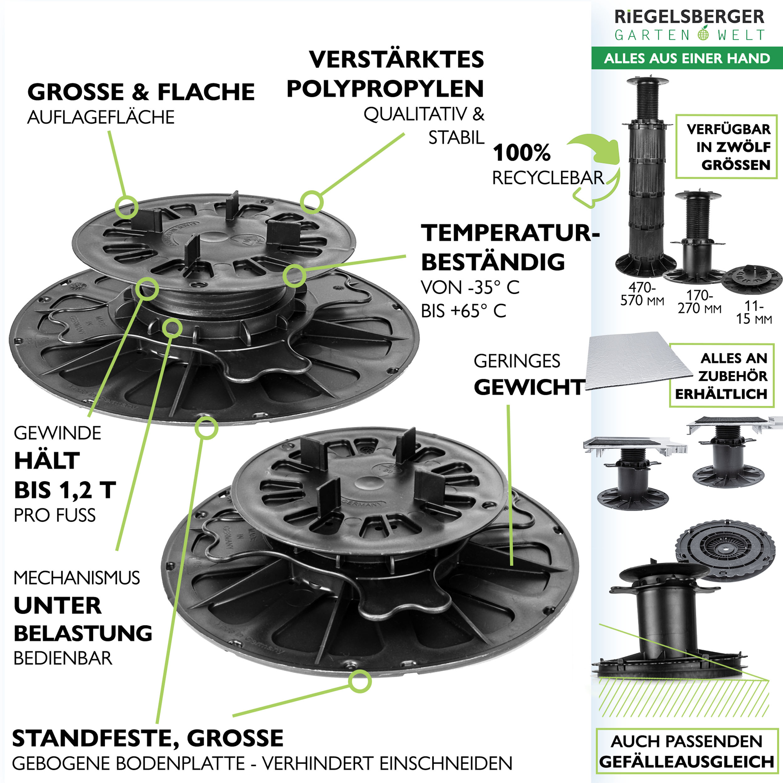 5_Features_40-708VFYOdRkH0oHS 1 Karton Plattenlager Premium für Stein Beton Keramikplatten Terrassenlager Stelzlager Stellfuß