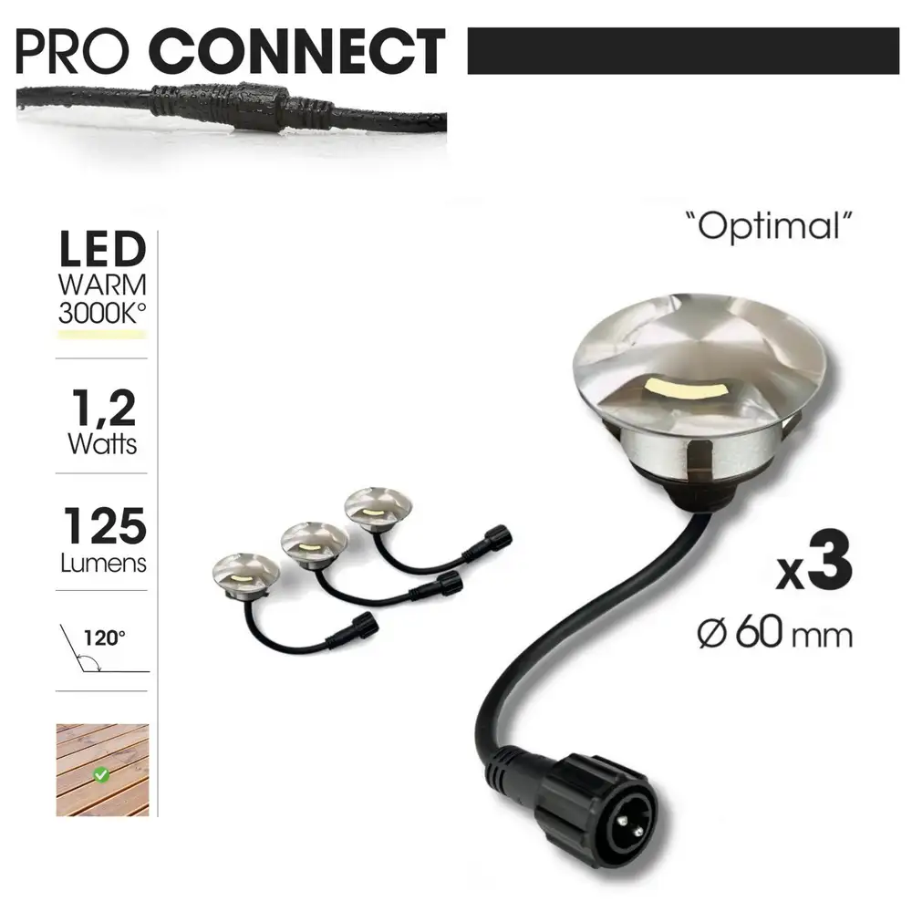 3er-Set LED Bodeneinbaustrahler Außen - rund Ø 6 cm wasserdicht warmweiß - Bodenstrahler für Holzterrasse