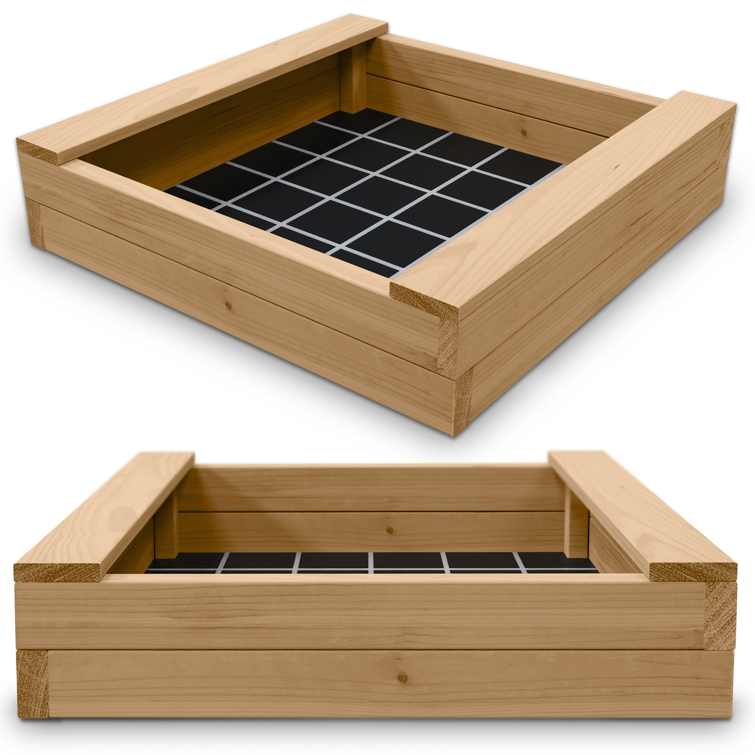 Sandkasten BULLE Lärche natur 45 mm inkl. Sitzbretter und Bodenplane Sandbox Sandkasten BULLE Lärche natur 45 mm inkl. Sitzbretter und Bodenplane Sandbox
