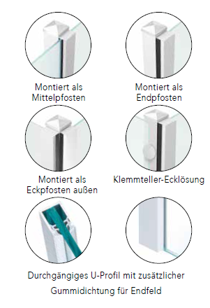 Pfosten6Z0rorCFXGtlE Premium Alu-Klemmpfosten 60x60 mm Compact für Sprinz Glaselemente