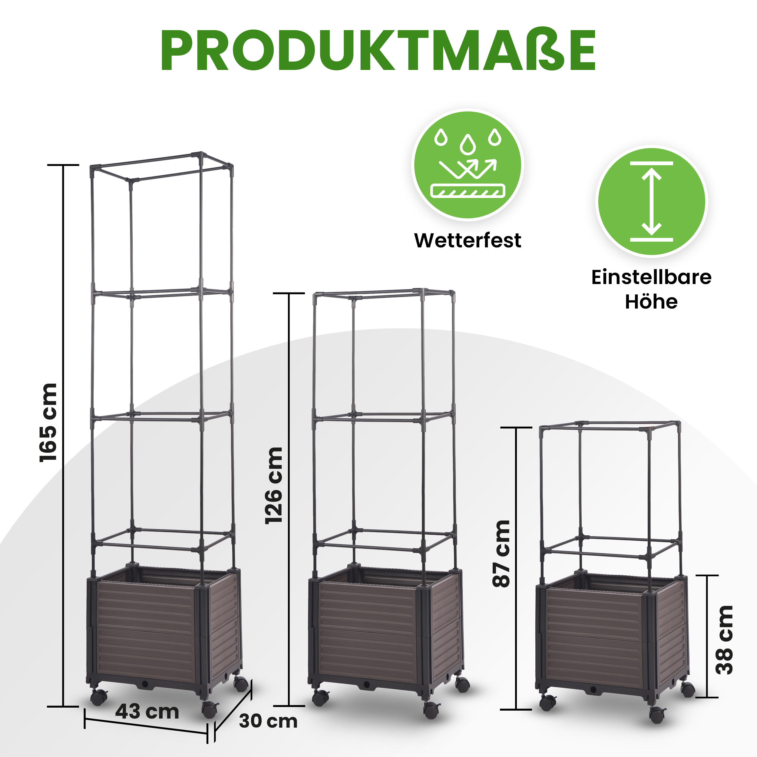 04vP4xiL7B3hN5S Blumenkasten mit Rankhilfe quadratisch 4 Ebenen 43x30xH165 cm Pflanzgefäß auf Rädern
