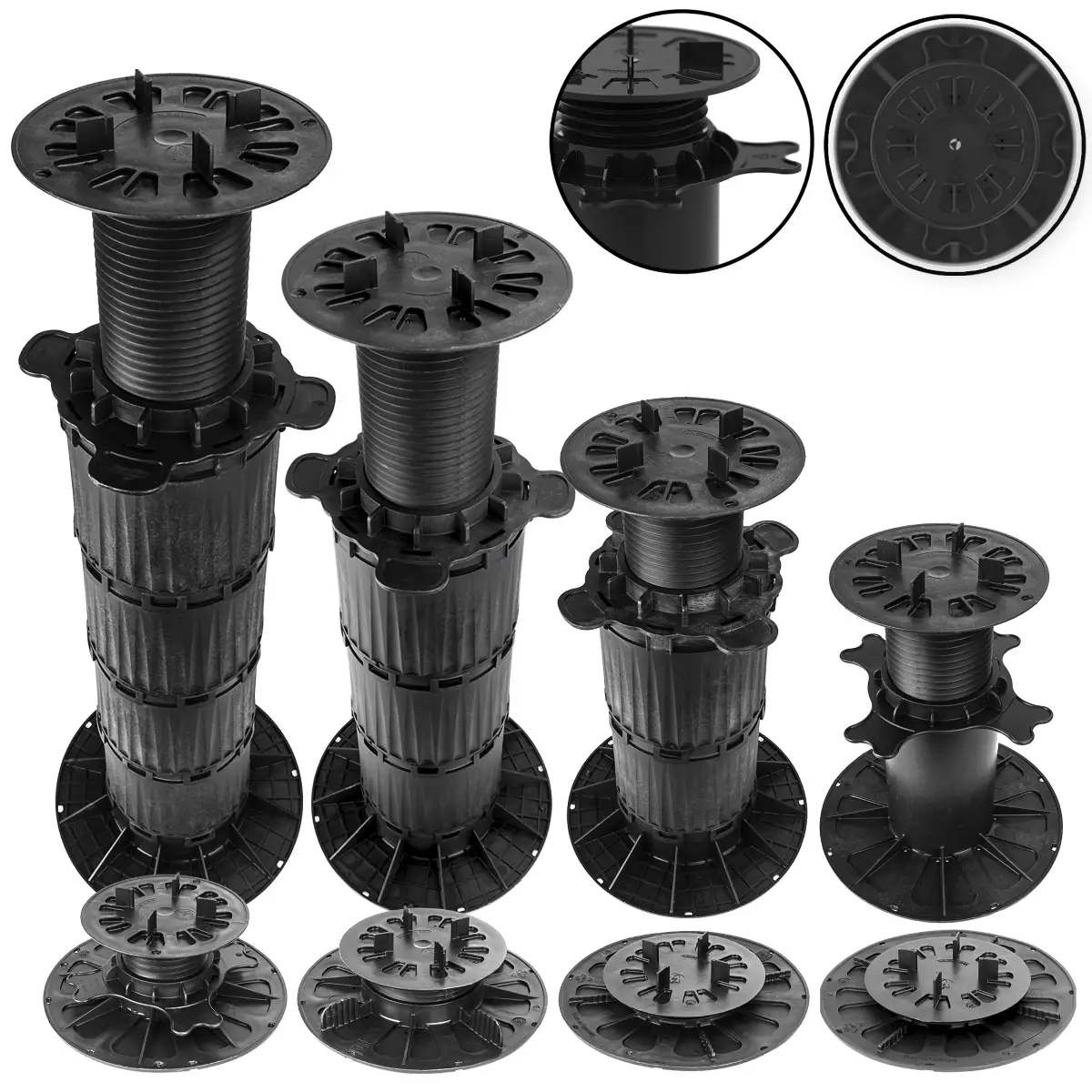 Plattenlager Premium System 11–570 mm – höhenverstellbar, Sets von 8 bis 52 Stück