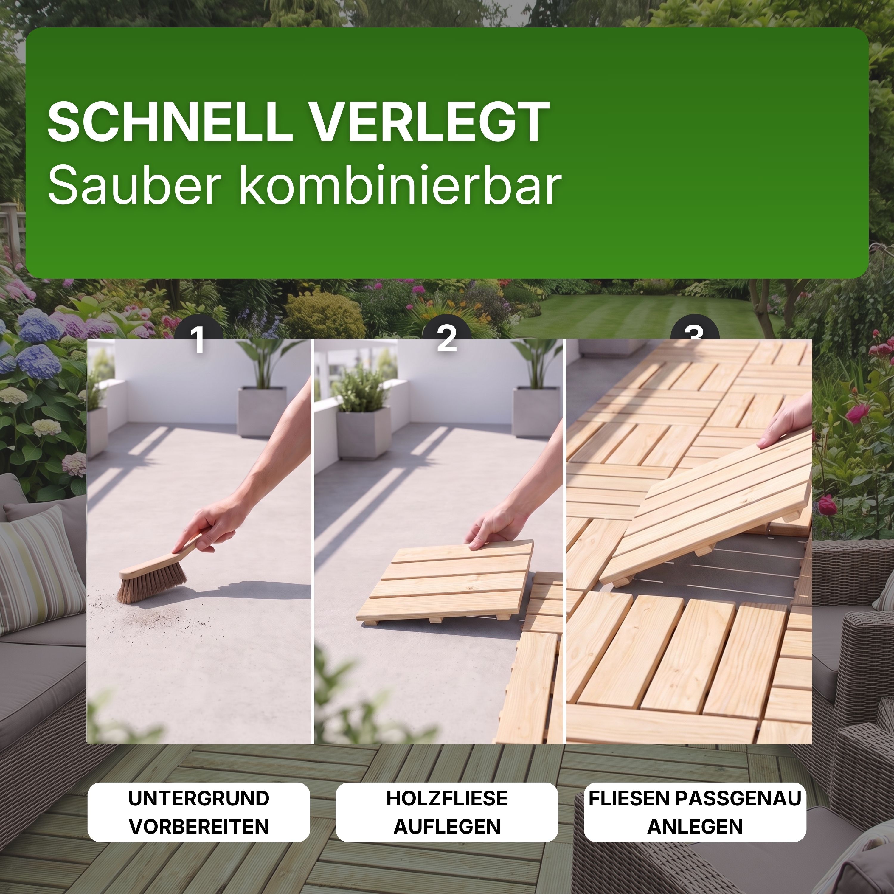 Terrassenfliese aus Lärchenholz 50x50cm Holzfliese Balkonfliese Fliese Lärche 8er Set (1 Karton)