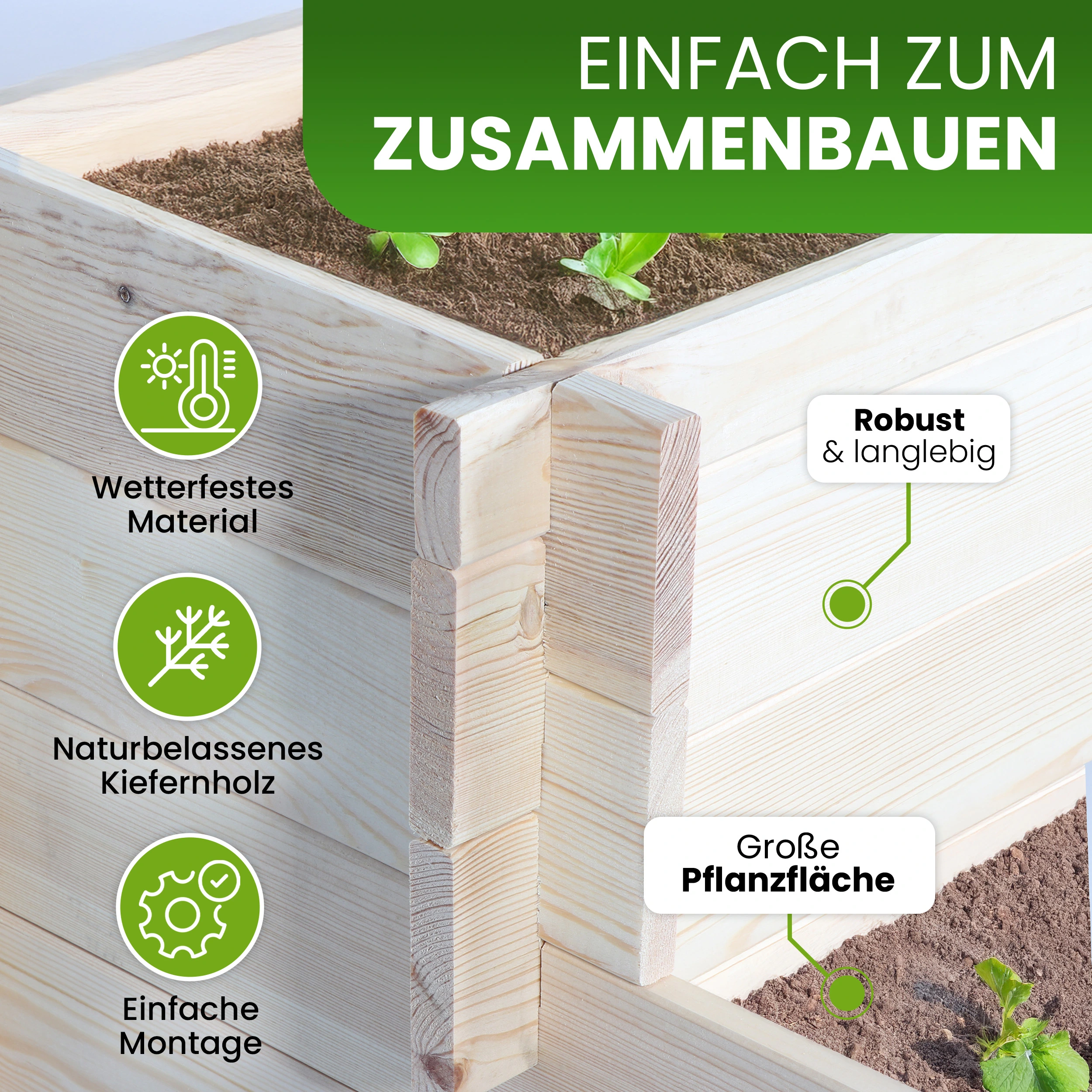 Stufenbeet aus Kiefer natur Pflanzkasten Beet für den Garten Pflanztreppe