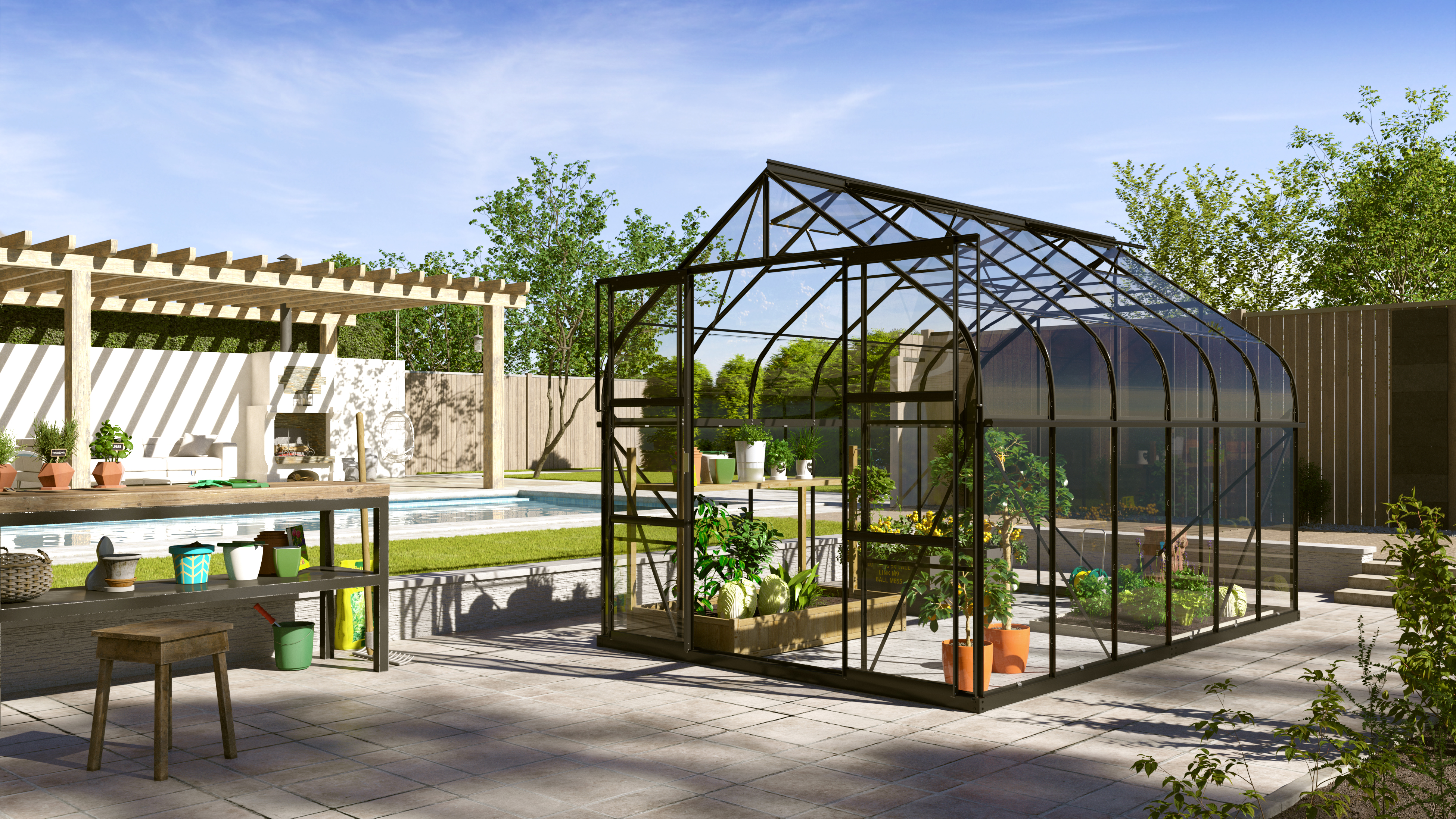 Gewächshaus Dione 9900 ESG3mm, schwarz inkl. Fundament