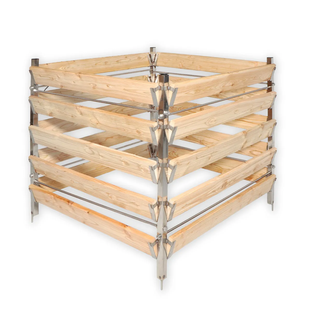 Eleganter Komposter Single 120x120xH80 cm aus Lärche mit Edelstahlpfosten